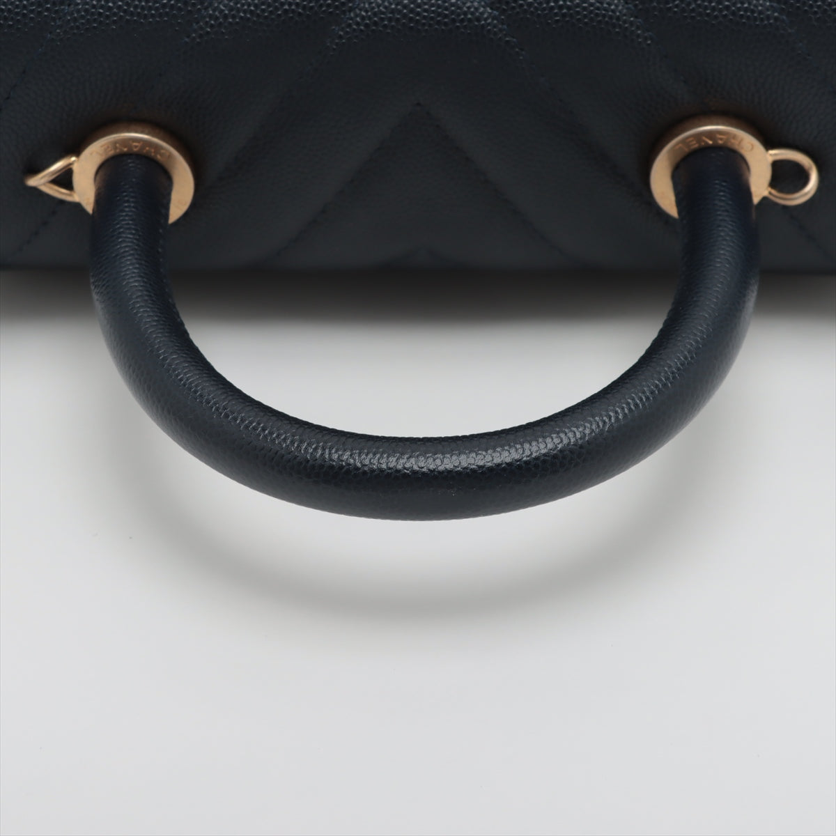 Chanel Small Chevron Coco Handle Caviar Navy