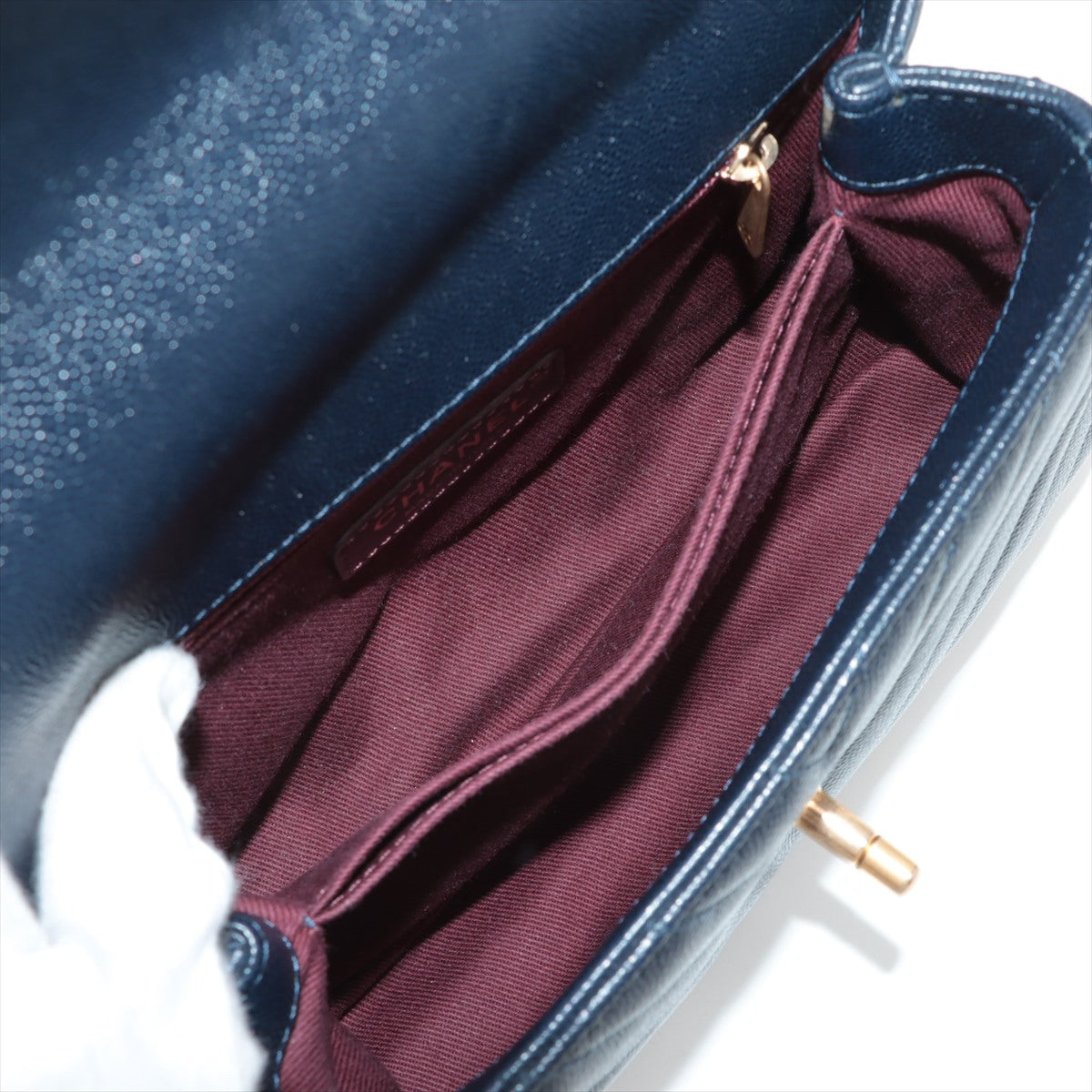 Chanel Small Chevron Coco Handle Caviar Navy