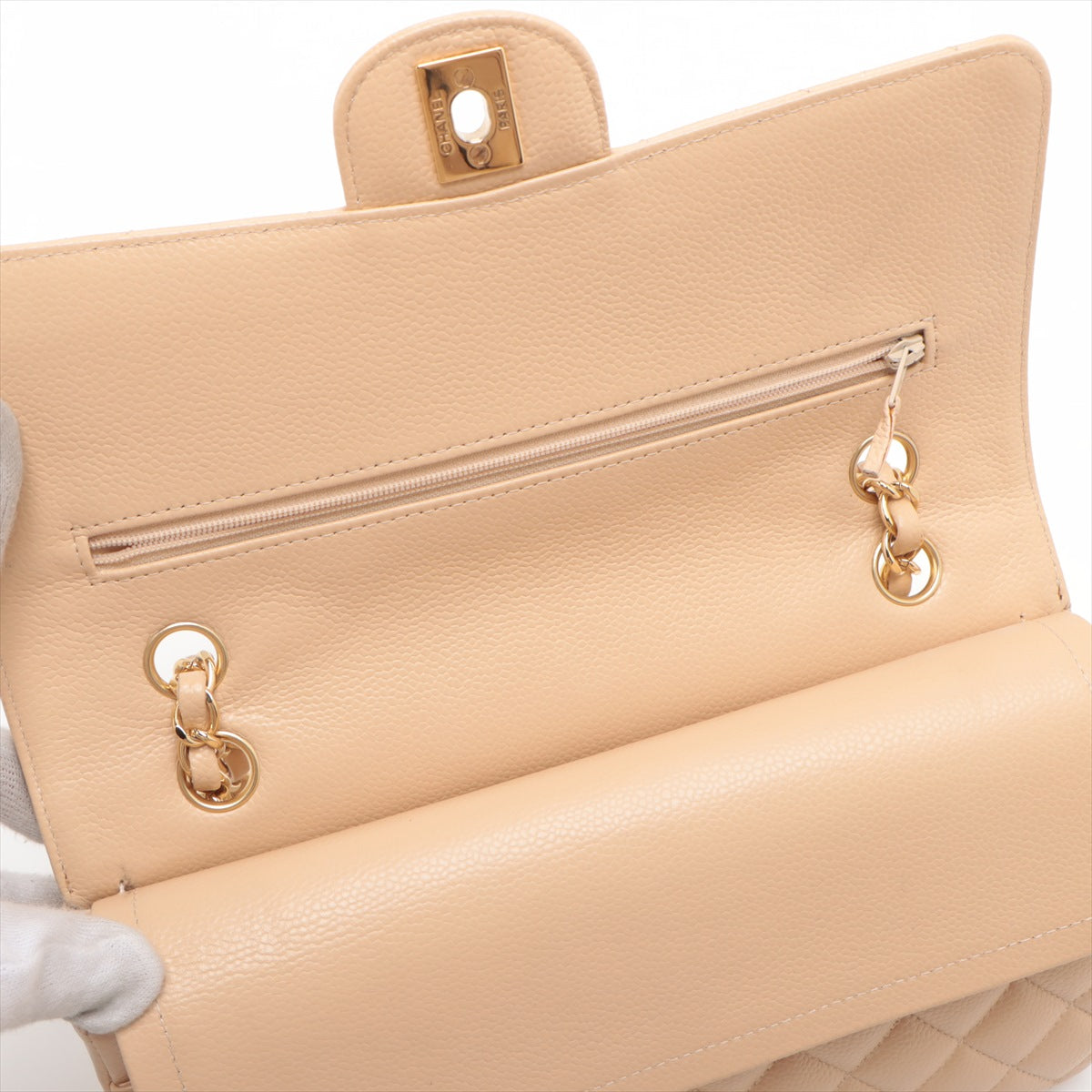 Chanel Classic Flap M/L Medium/Large Caviar Beige - 18 Series