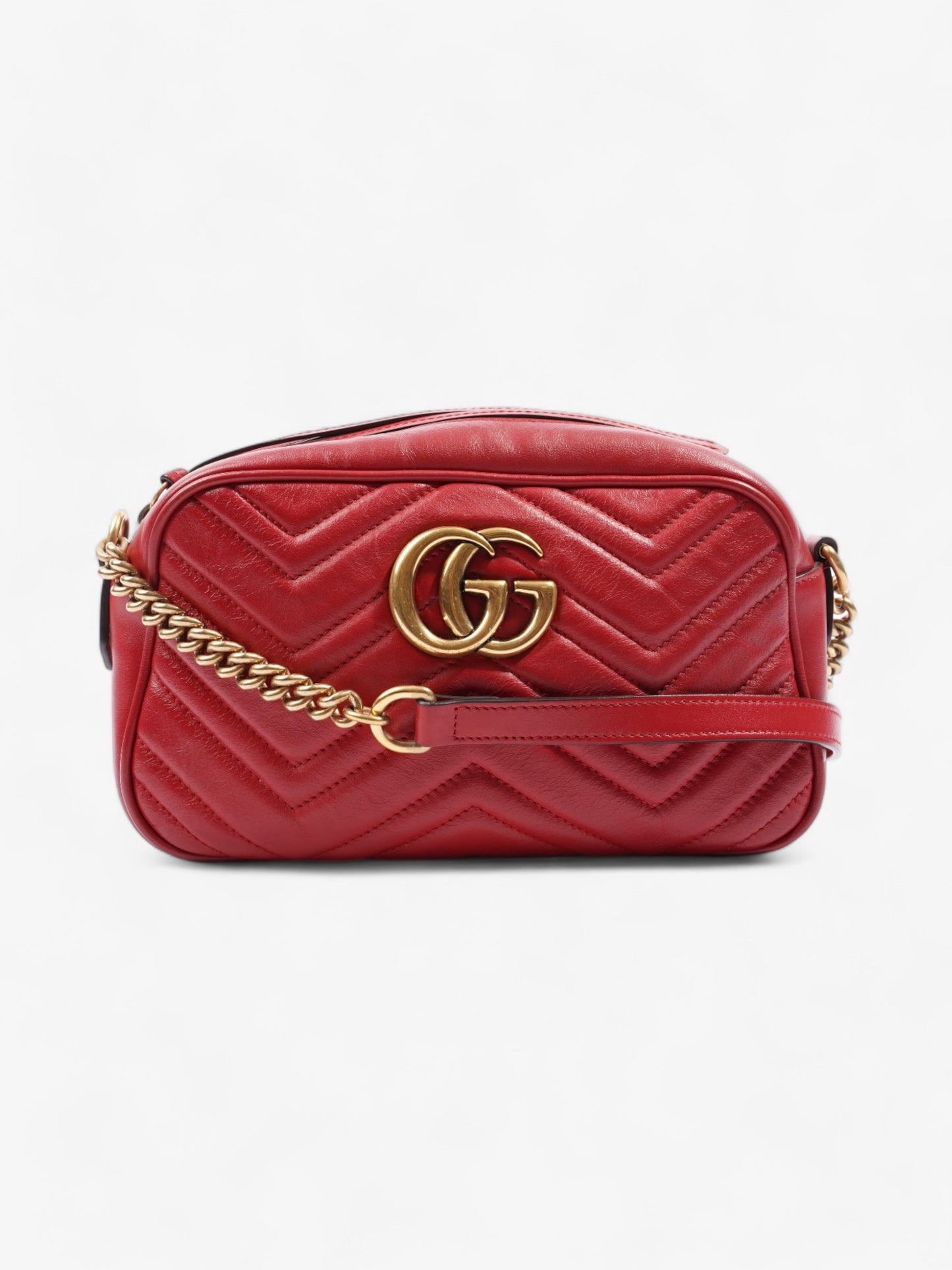 Gucci GG Marmont Zip Red Matelasse Leather Small