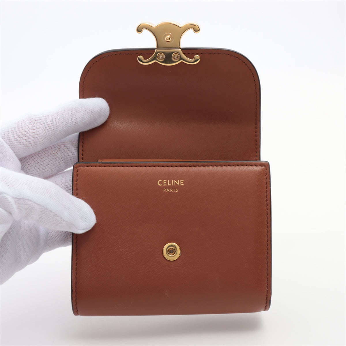 Luxury CELINE Triomphe Leather Brown Compact Wallet