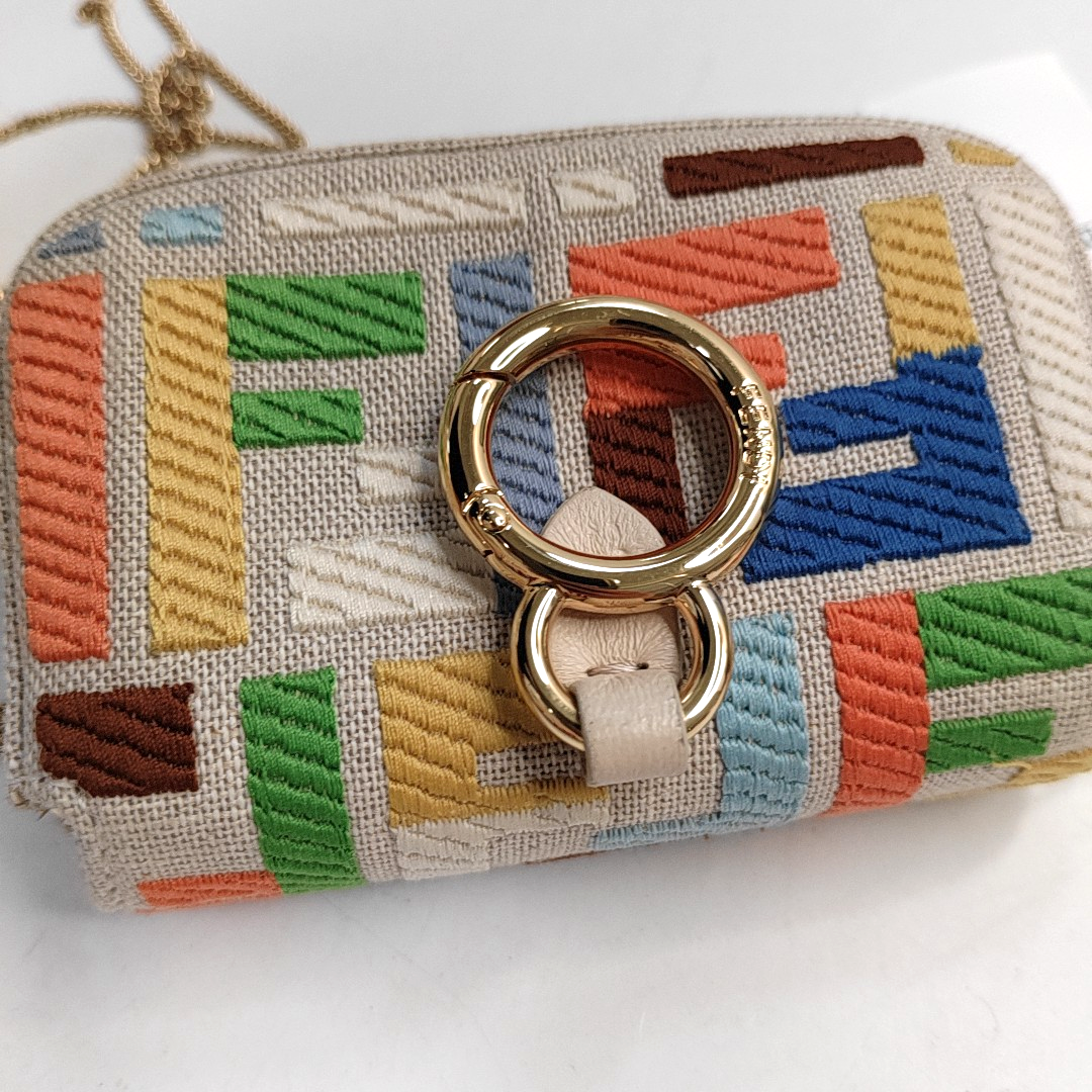 Fendi Baguette Nano Multicolor Canvas Chain Strap Crossbody Bag