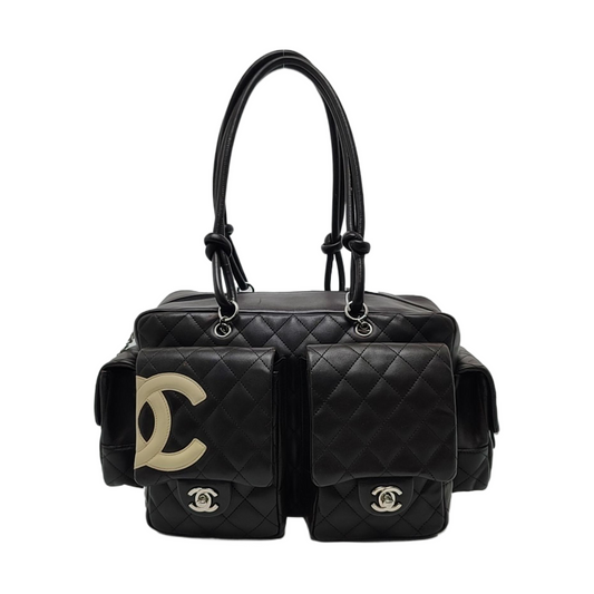 Chanel Cambon Large Dark Brown Calfskin Leather Double Strap Handbag