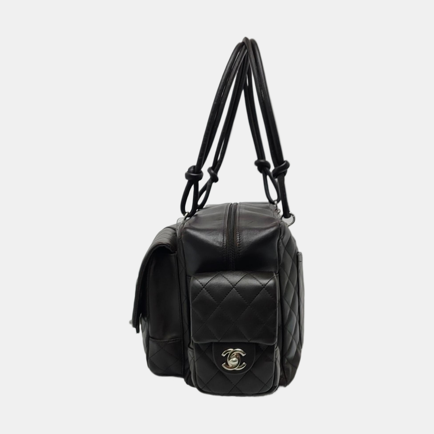 Chanel Cambon Large Dark Brown Calfskin Leather Double Strap Handbag