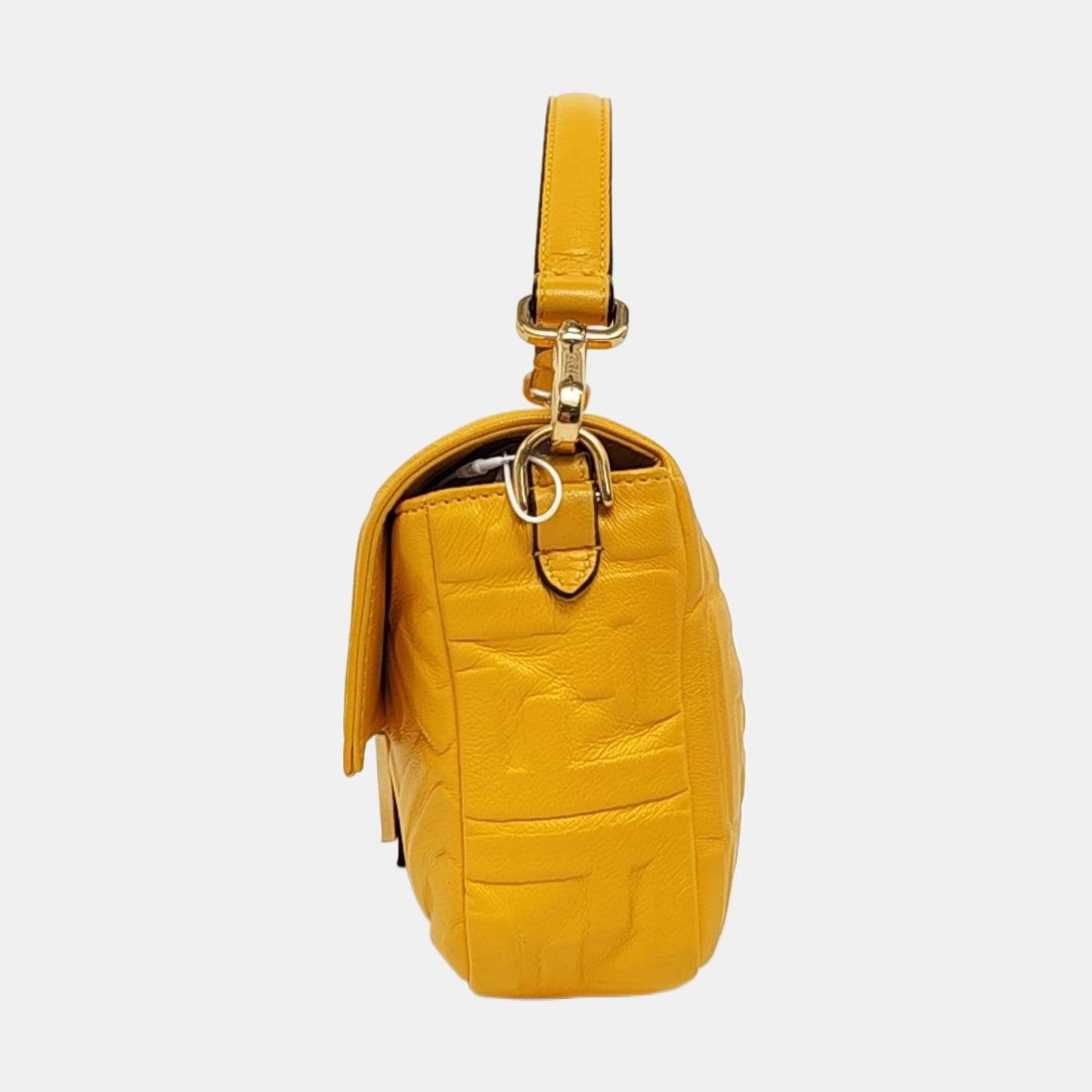 Fendi Baguette Yellow Lambskin Leather 3D FF Embossed Crossbody Bag Medium
