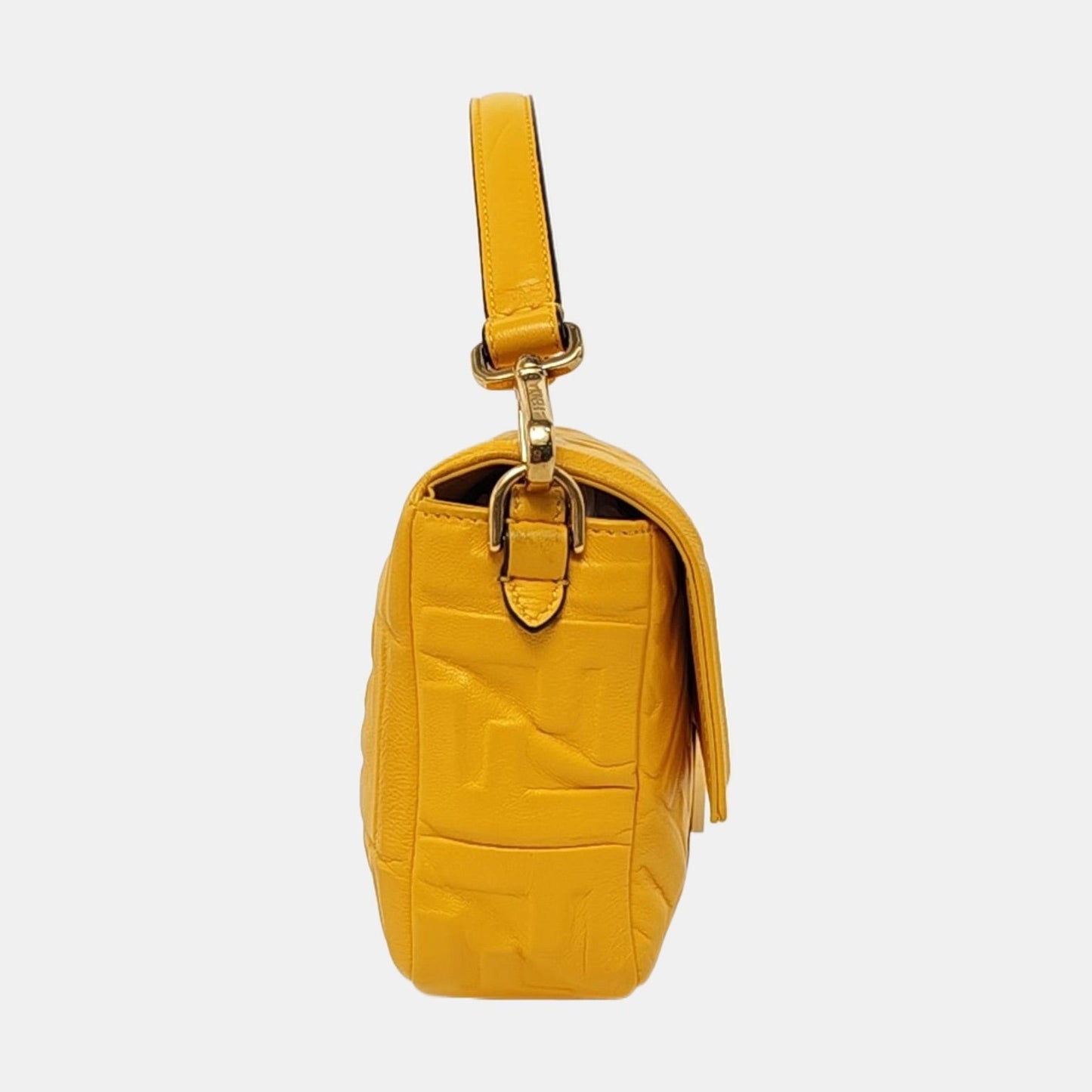 Fendi Baguette Yellow Lambskin Leather 3D FF Embossed Crossbody Bag Medium