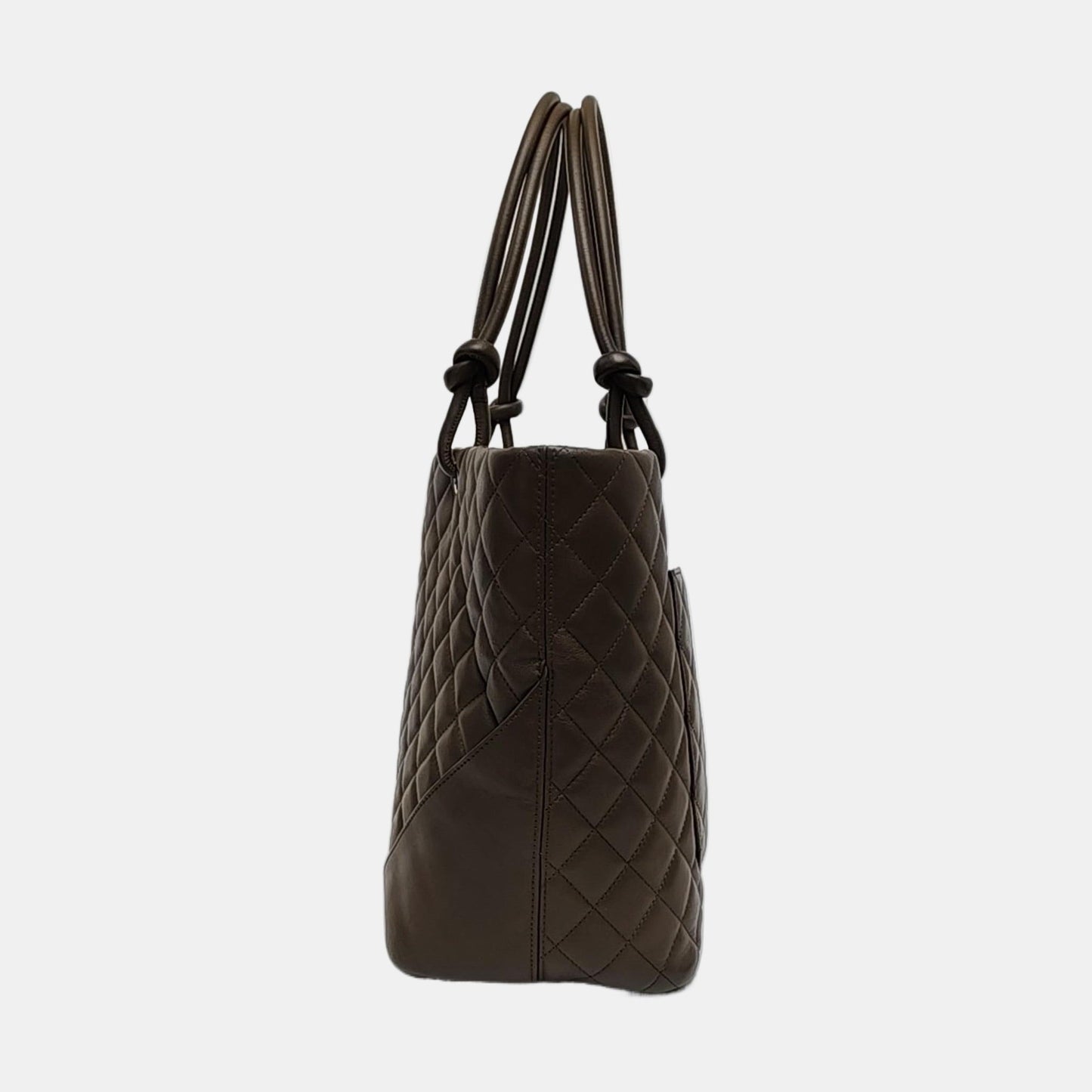 Chanel Cambon Large Tote Olive Green Calfskin Leather Snakeskin Logo