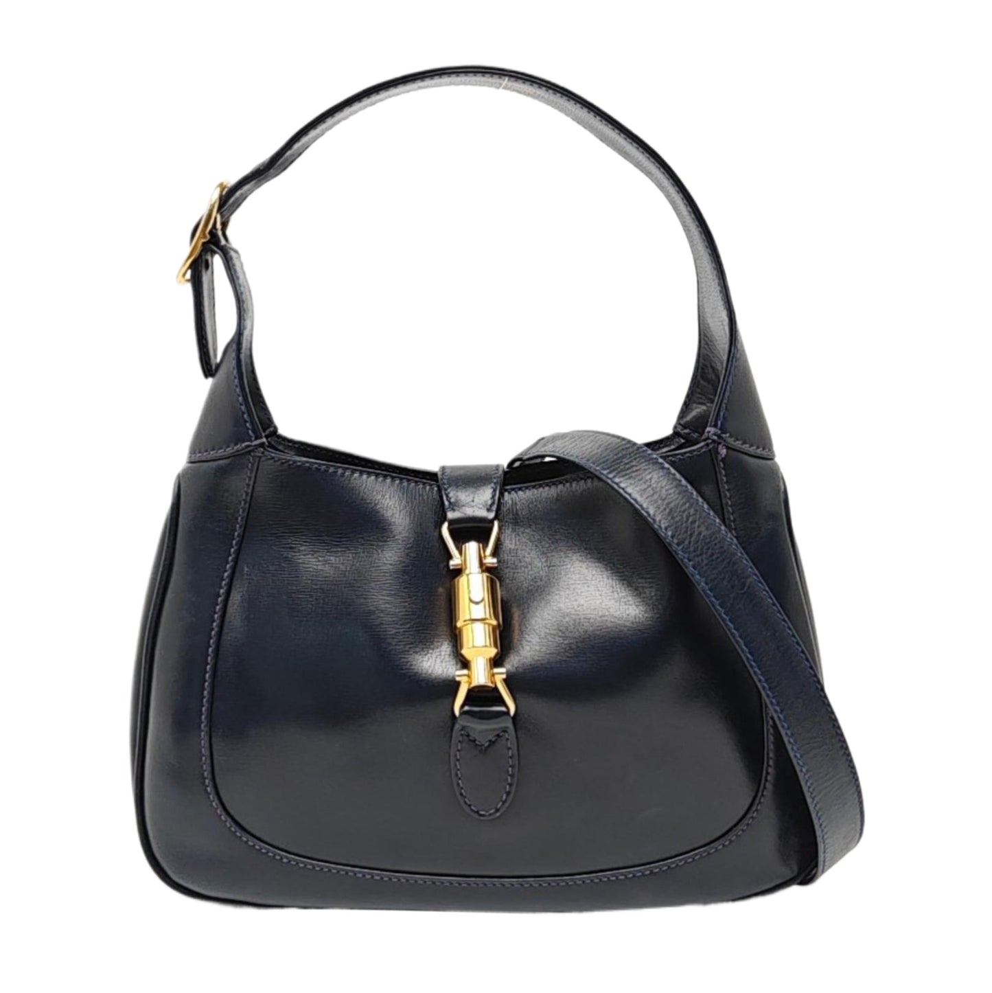 Gucci Jackie 1961 Small Navy Leather Bag with Adjustable Strap