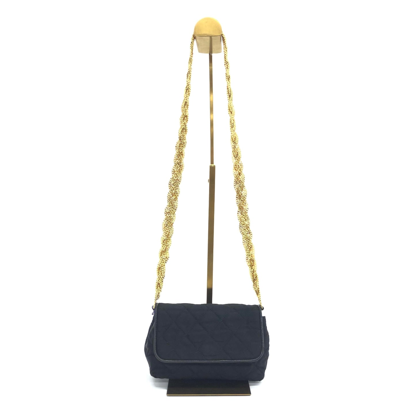 Chanel Vintage Black Fabric Flap Bag with Woven Gold Chain Strap