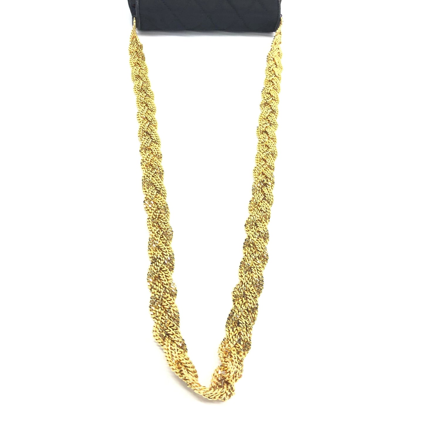 Chanel Vintage Black Fabric Flap Bag with Woven Gold Chain Strap