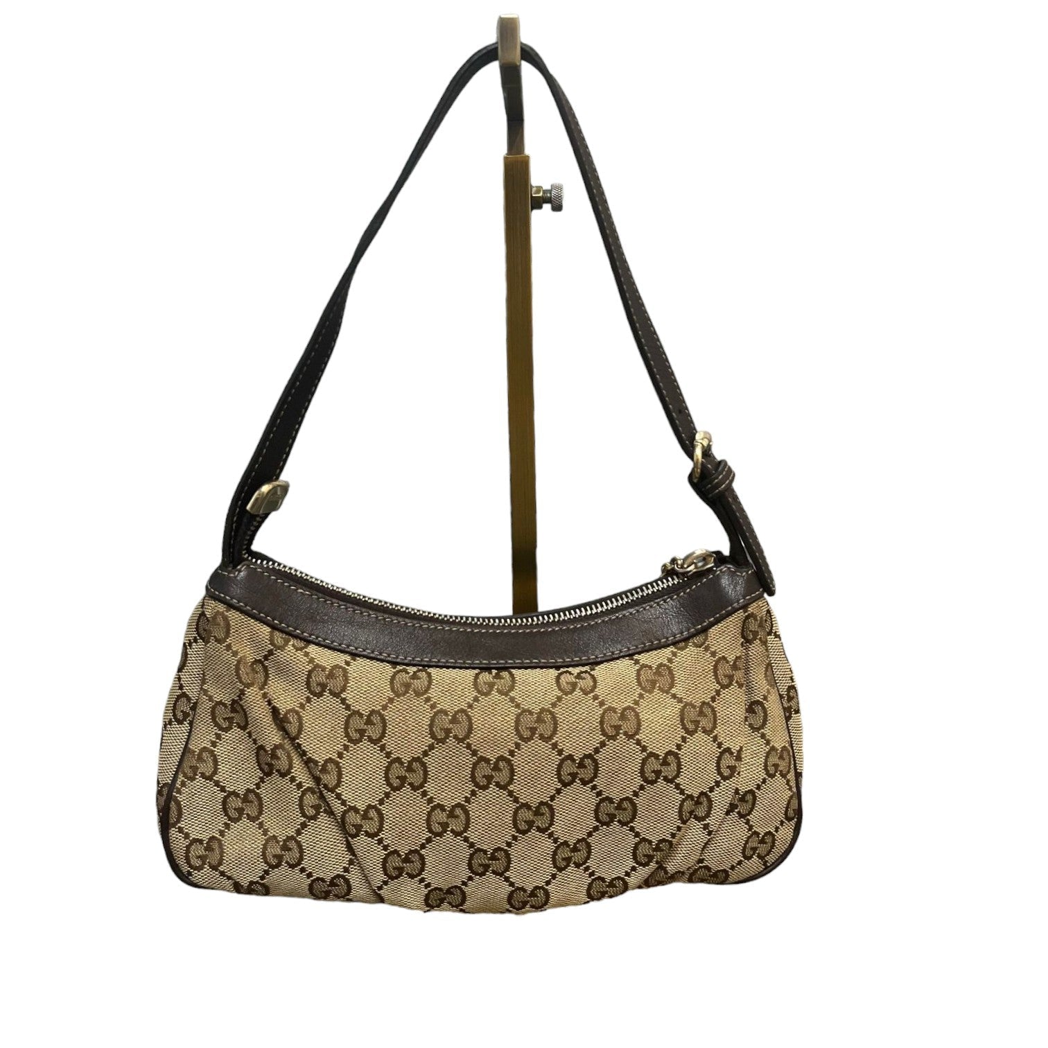 Gucci Monogram Pochette Leather Canvas Shoulder Bag