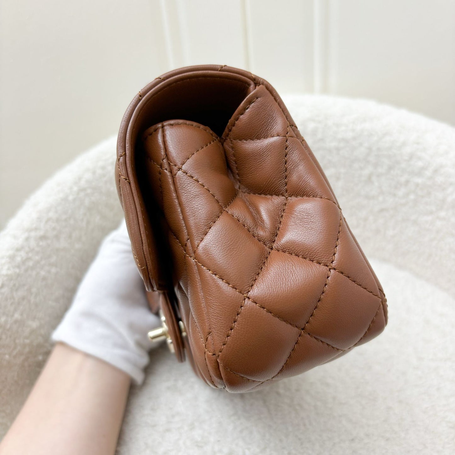 Chanel 23A Mini Rectangle Flap with Crystals Top Handle in Cognac Brown Lambskin and LGHW Handbag