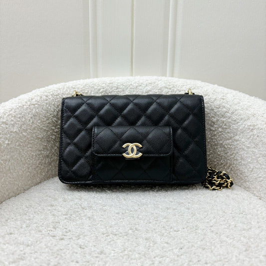 Chanel 22A Seasonal Wallet on Chain WOC in Black Caviar and GHW Crossbody