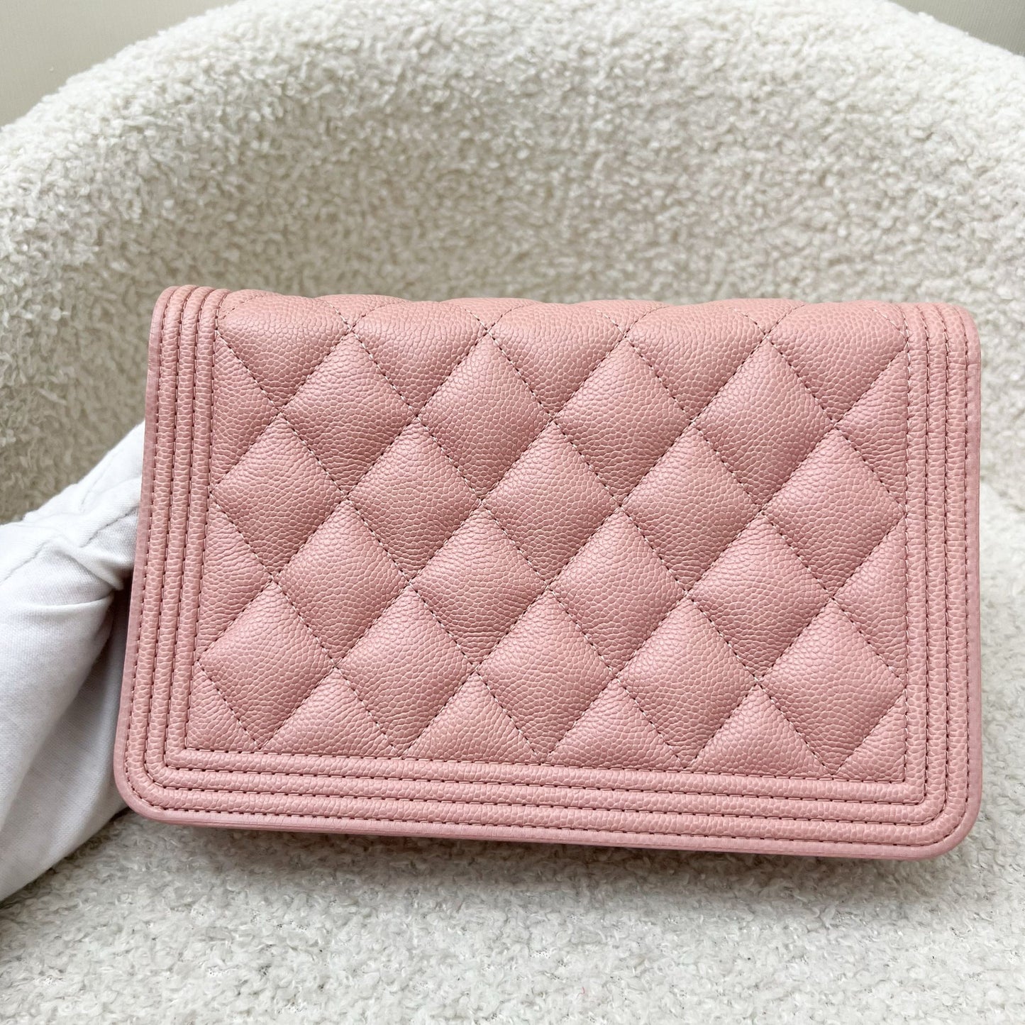 Chanel Boy Wallet on Chain WOC in Light Pink Caviar and AGHW Crossbody