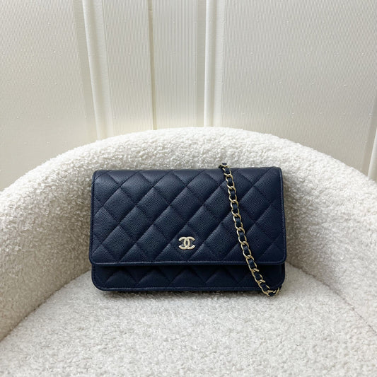 Chanel Classic Wallet on Chain WOC in Navy Blue Caviar and LGHW Crossbody