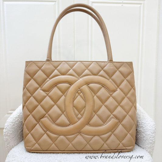 Chanel Medallion Tote in Milk Tea Beige Caviar and GHW