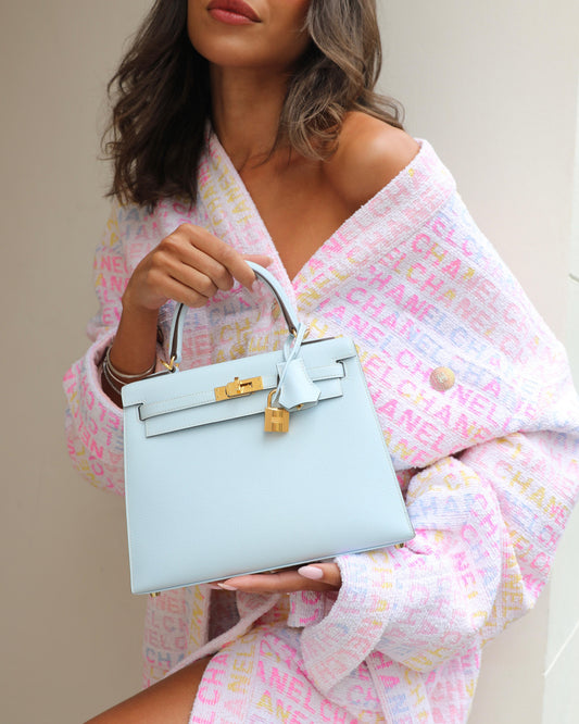 *HOLY GRAIL* Hermès Kelly 25 Sellier Bag in Bleu Brume Epsom Leather with Gold Hardware
