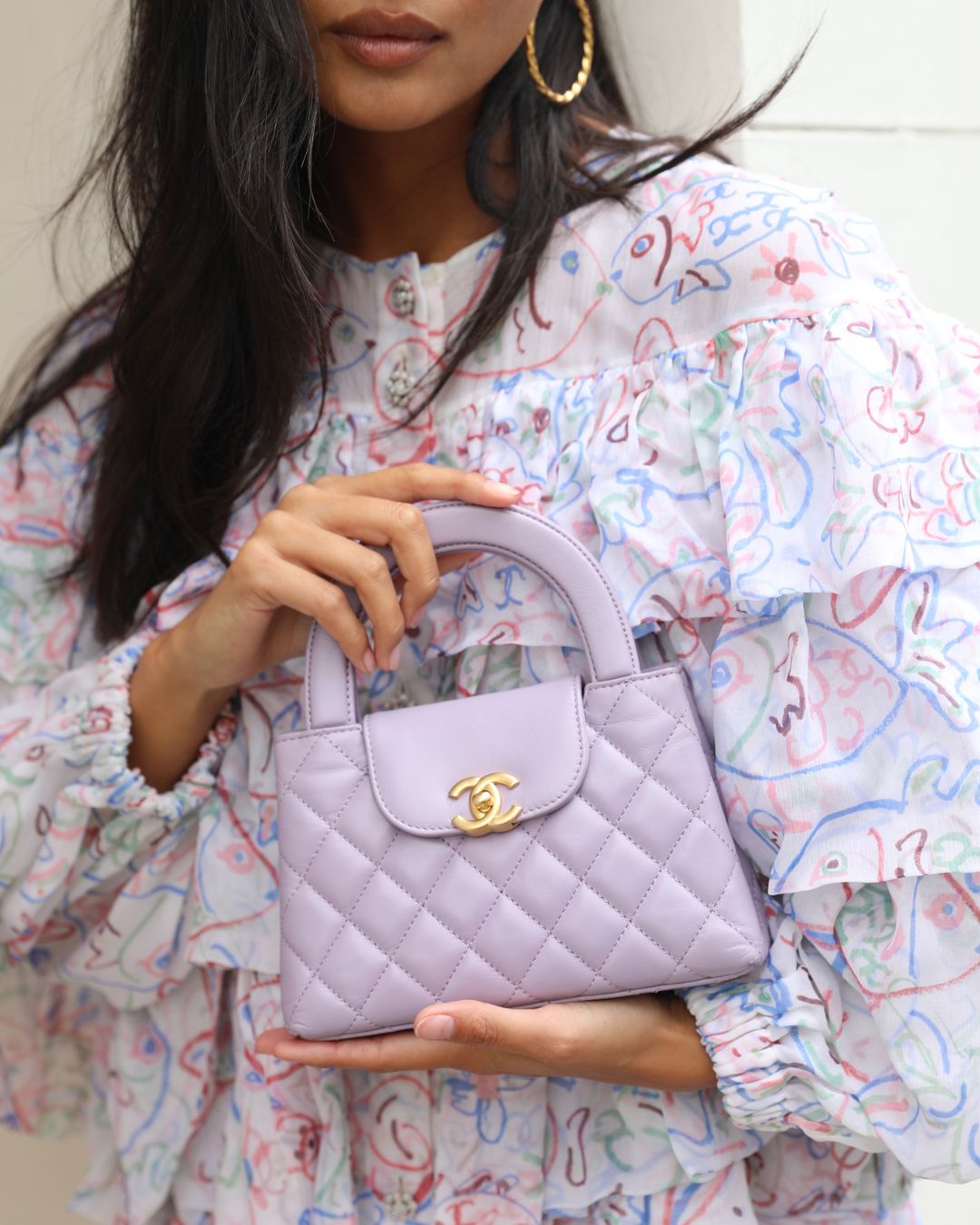Chanel Lilac Small Mini Kelly Shopping Bag in Calfskin Leather with Brushed Gold Hardware