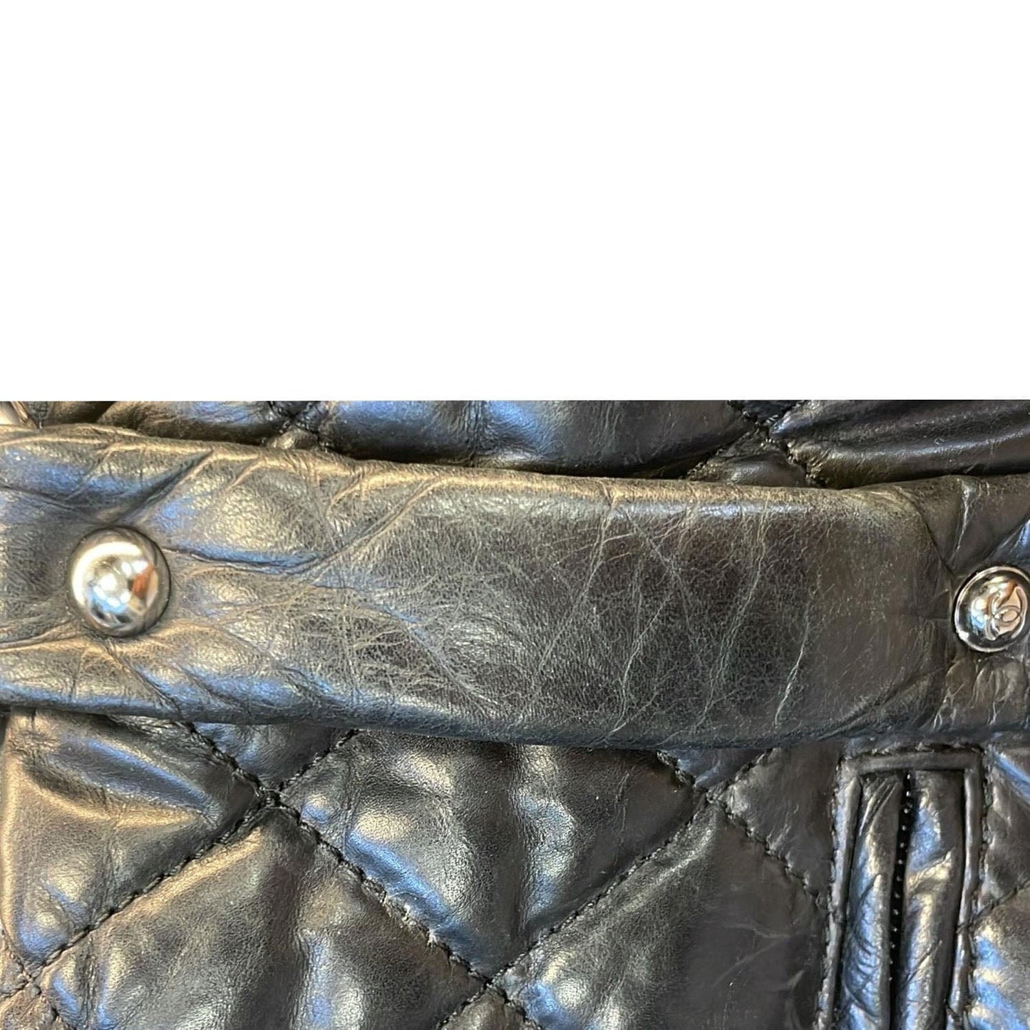 CHANEL Distressed  Ligne Braid Calfskin Leather Tote Bag Black