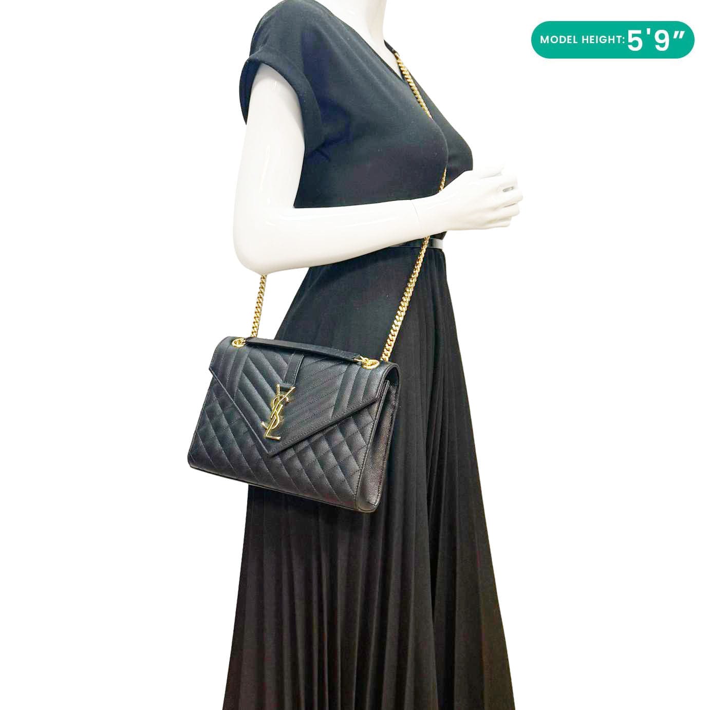 YVES SAINT LAURENT Envelope Medium Grain De Poudre Leather Shoulder Bag Black