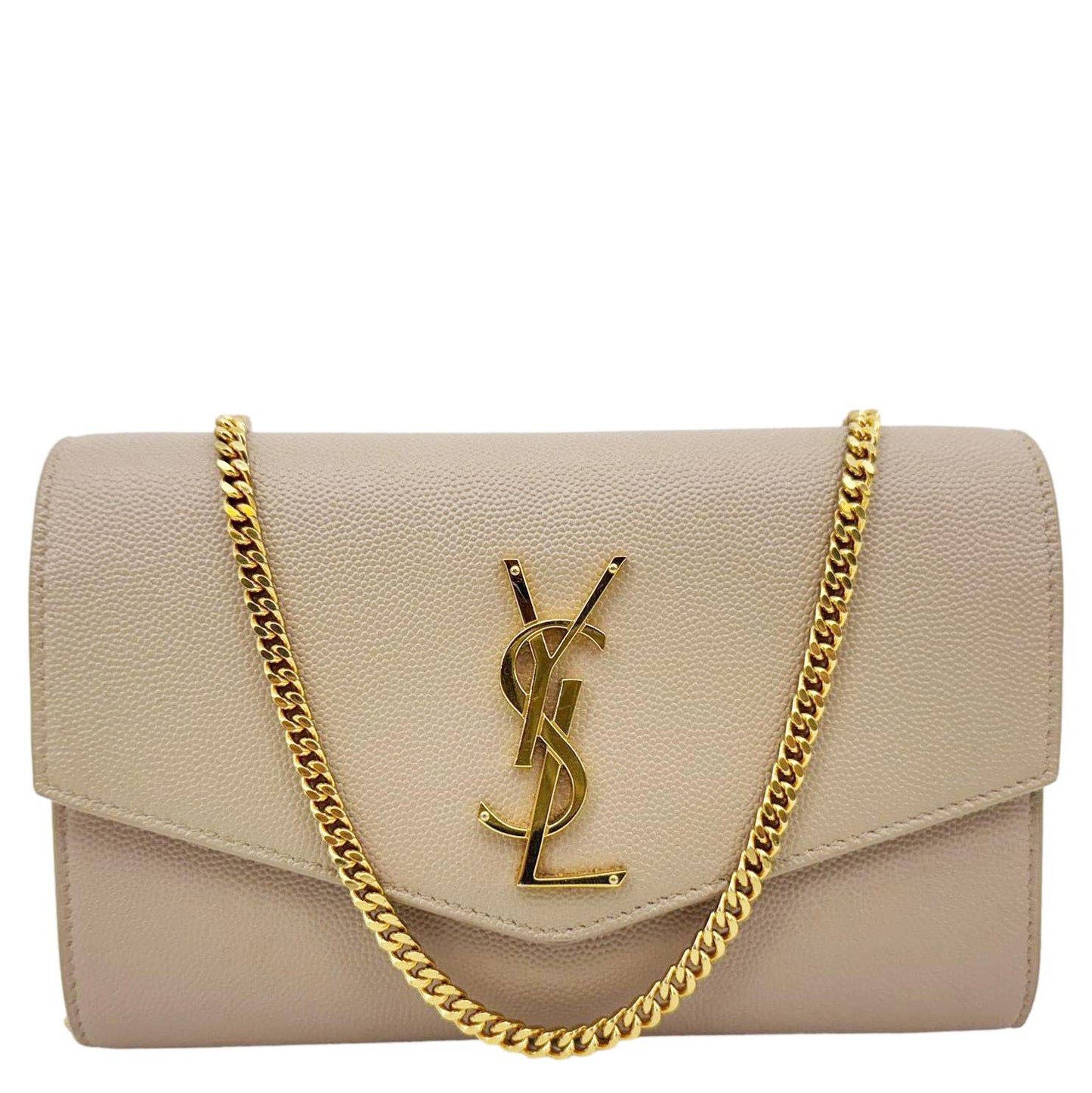 YVES SAINT LAURENT Uptown Grain De Poudre Leather Chain Wallet Cream