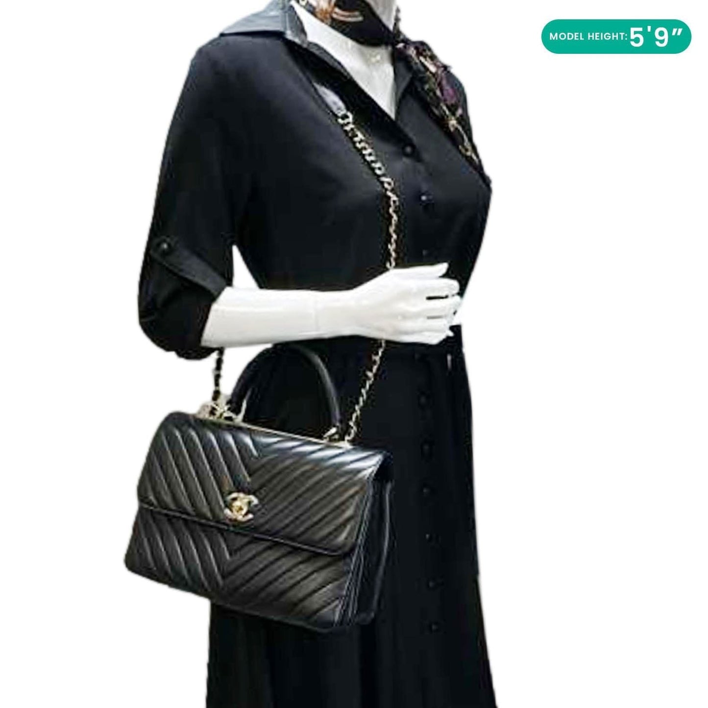 CHANEL Trendy CC Medium Chevron Leather Top Handle Shoulder Bag Black