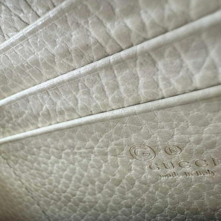 GUCCI GG Interlocking Leather Wallet On Chain Crossbody Bag Off White 615523