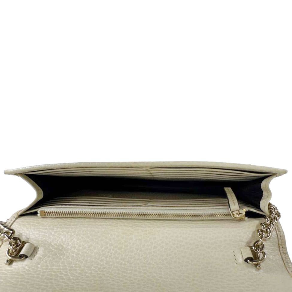 GUCCI GG Interlocking Leather Wallet On Chain Crossbody Bag Off White 615523