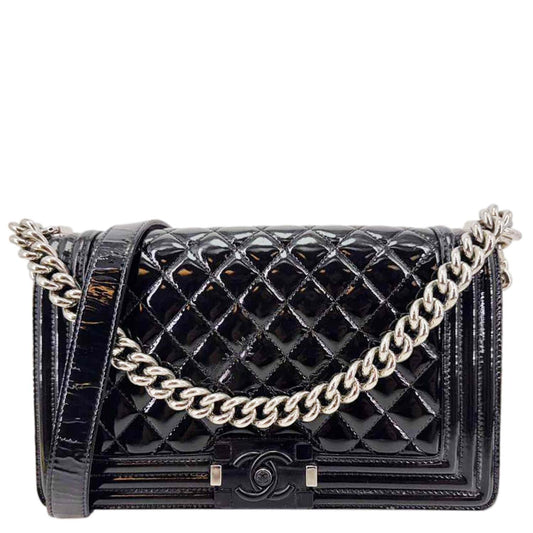 CHANEL Boy Flap Medium Plexiglass Patent Leather Crossbody Bag Black