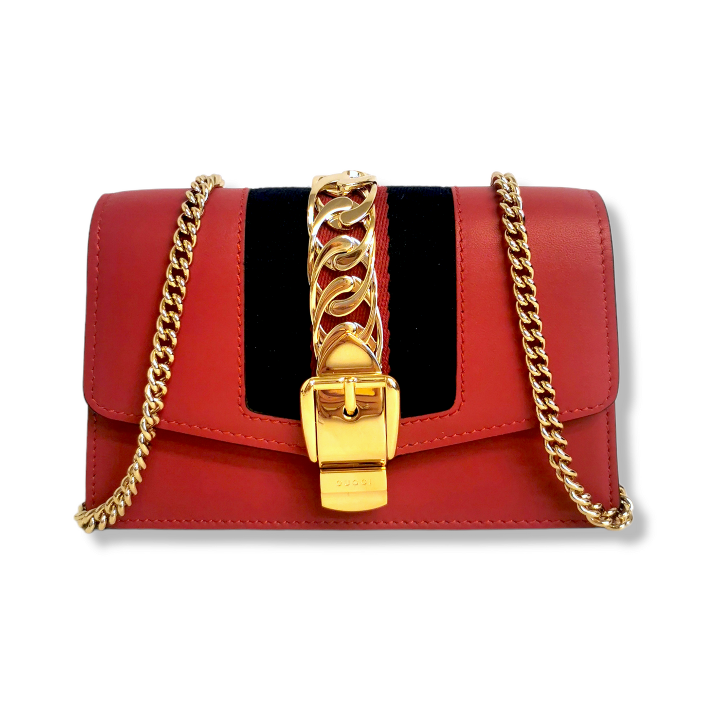 Gucci Sylvie Red Leather Chain Crossbody