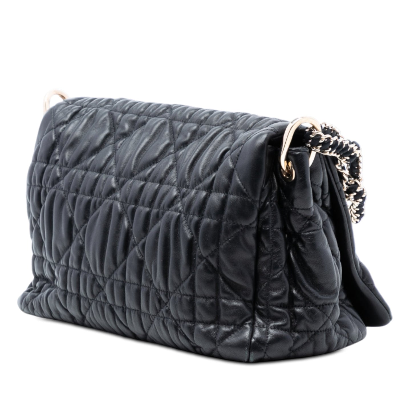 Black Dior Medium Lambskin Cannage Gaufre Delices Flap Shoulder Bag