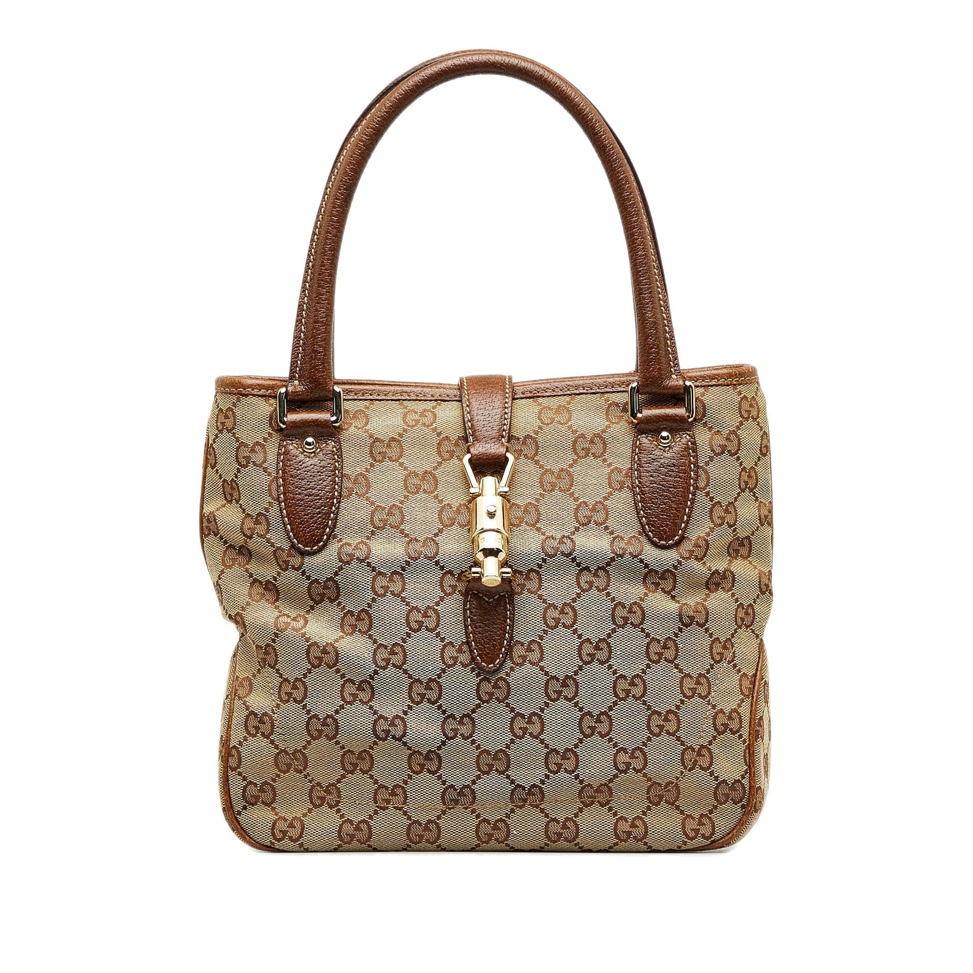 Gucci Jackie Tan Leather Canvas Tote