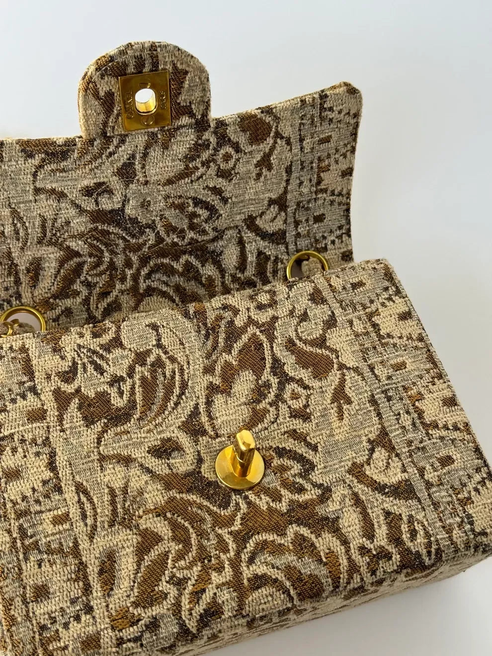 Chanel  1991 Bronze Metallic Brocade Mini Square Flap Bag