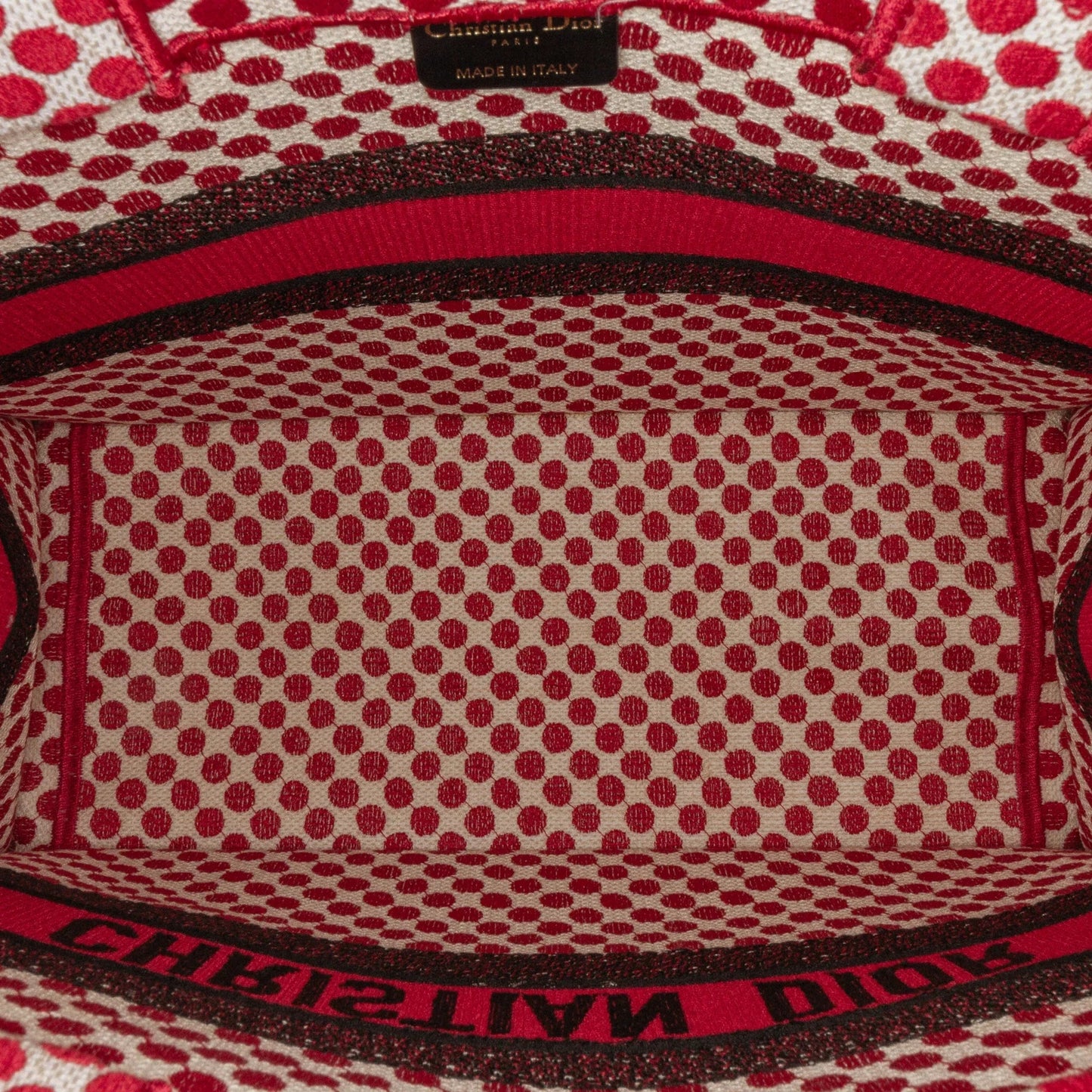 Red Dior DiorAmour Medium Embroidered Canvas Dots Book Tote