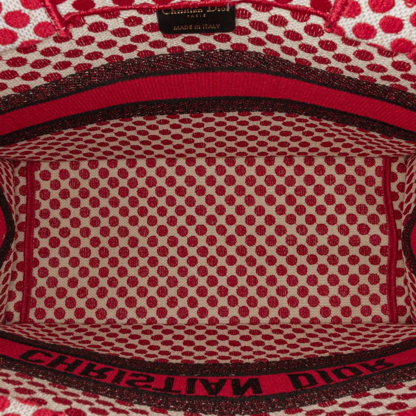 Red Dior DiorAmour Medium Embroidered Canvas Dots Book Tote