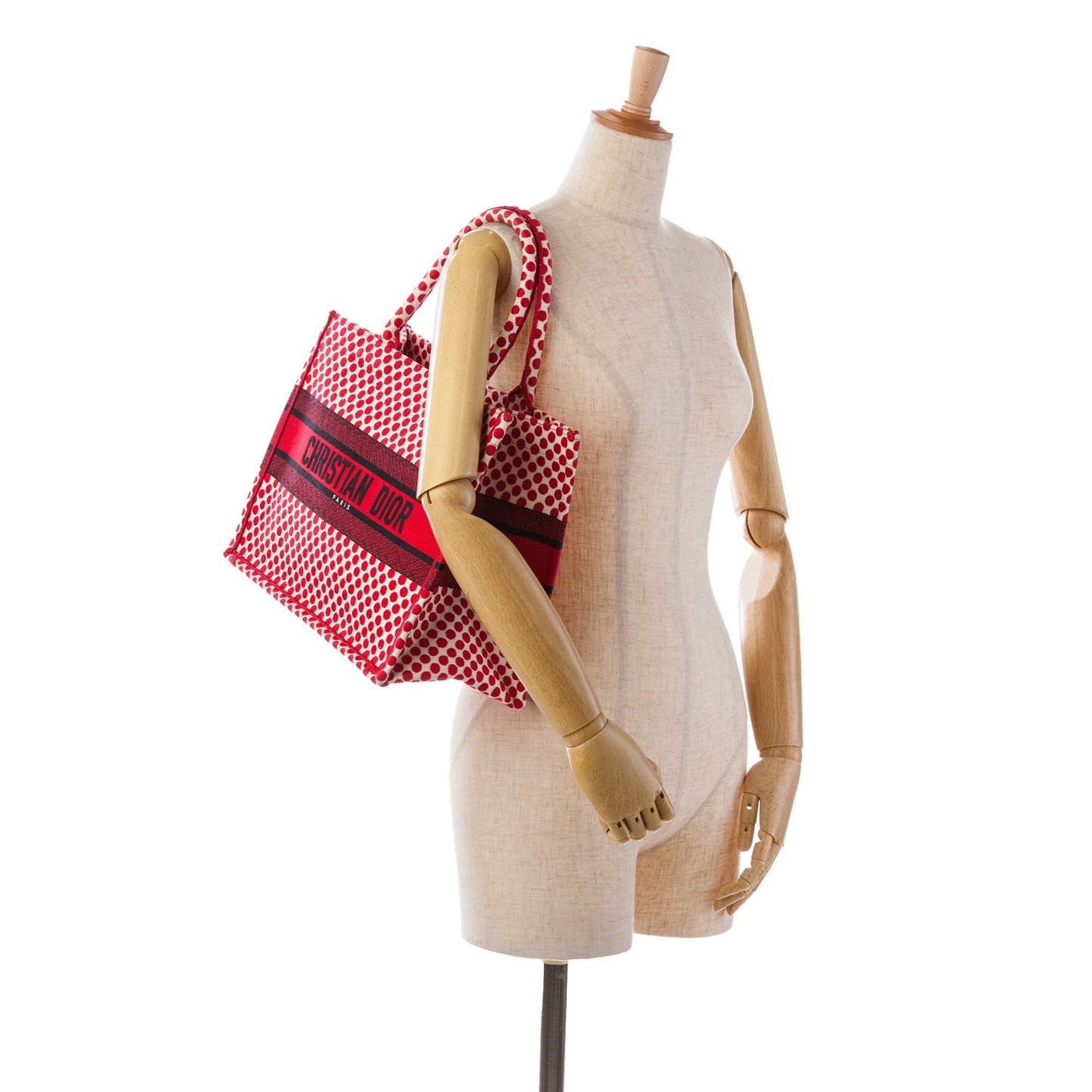 Red Dior DiorAmour Medium Embroidered Canvas Dots Book Tote