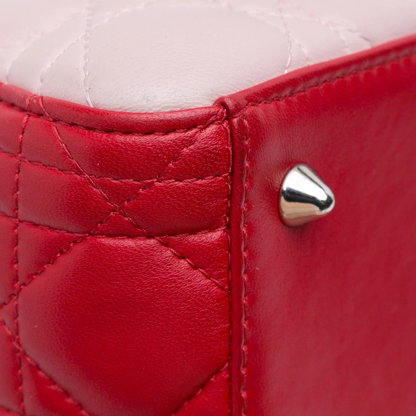 Red Dior Medium Tricolor Lambskin Cannage Lady Dior Satchel