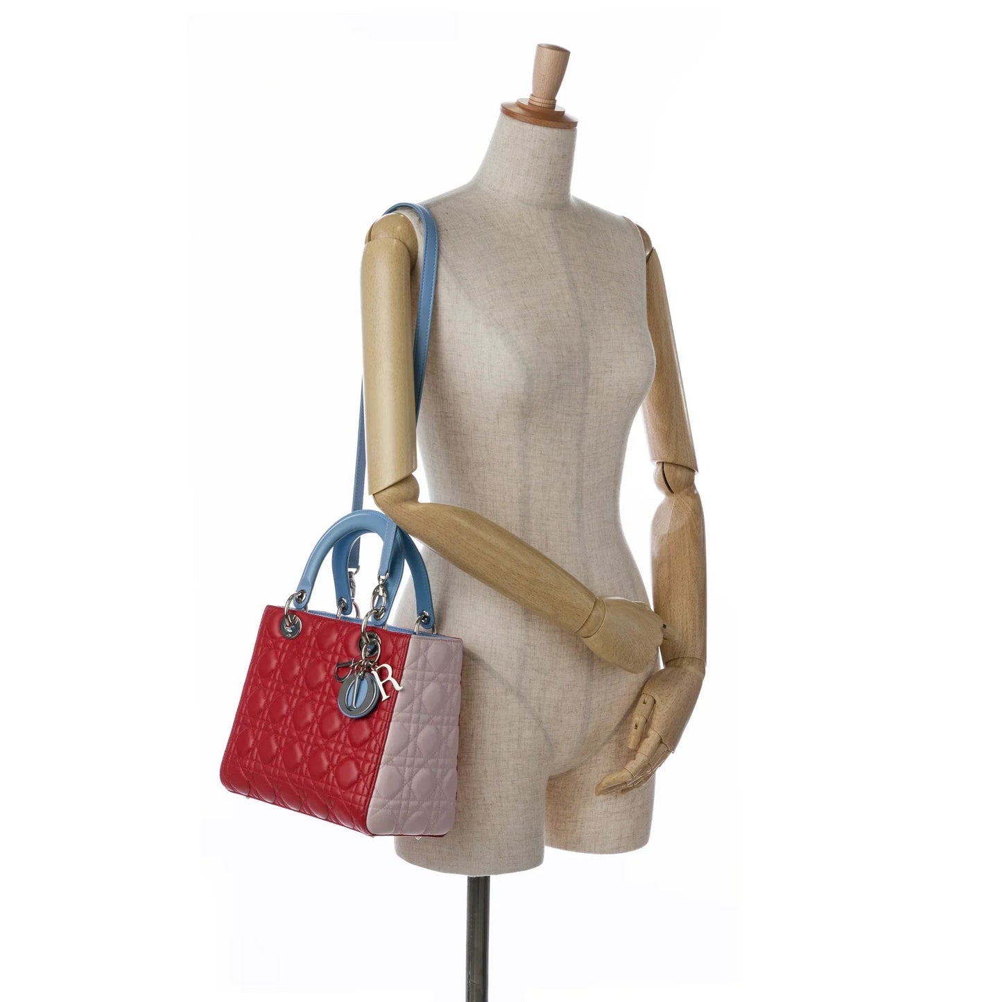 Red Dior Medium Tricolor Lambskin Cannage Lady Dior Satchel