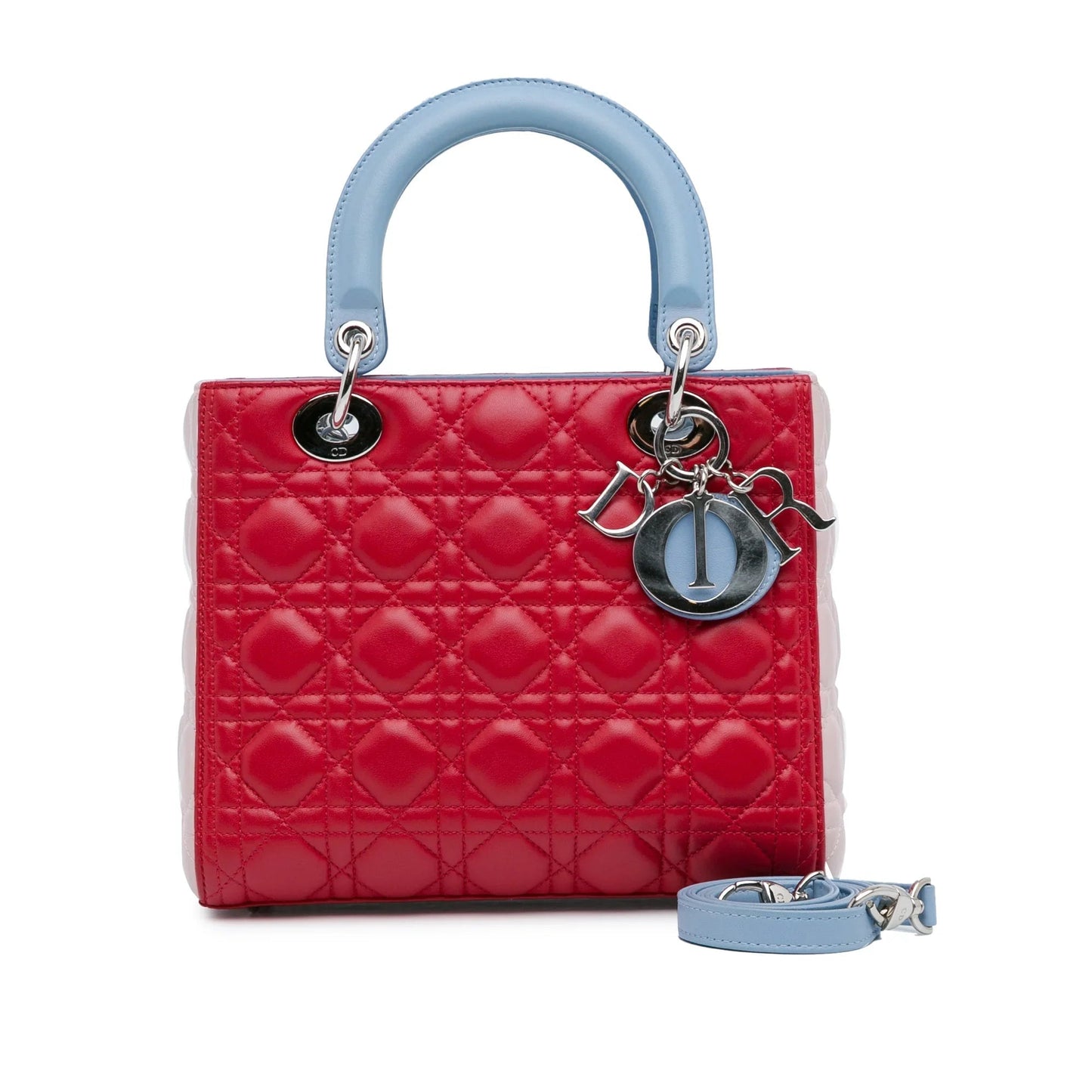 Red Dior Medium Tricolor Lambskin Cannage Lady Dior Satchel