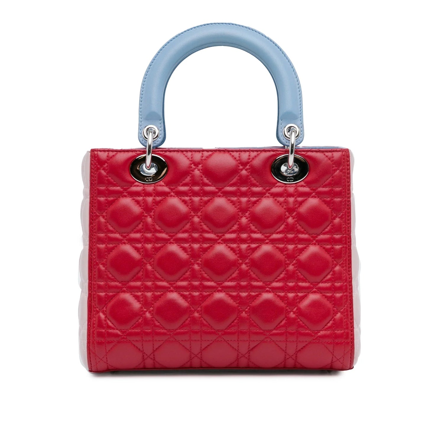 Red Dior Medium Tricolor Lambskin Cannage Lady Dior Satchel