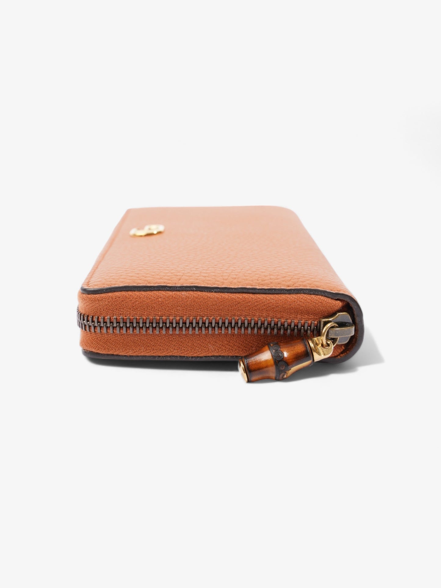 Gucci Zip Around Wallet With Bamboo Brown Leather