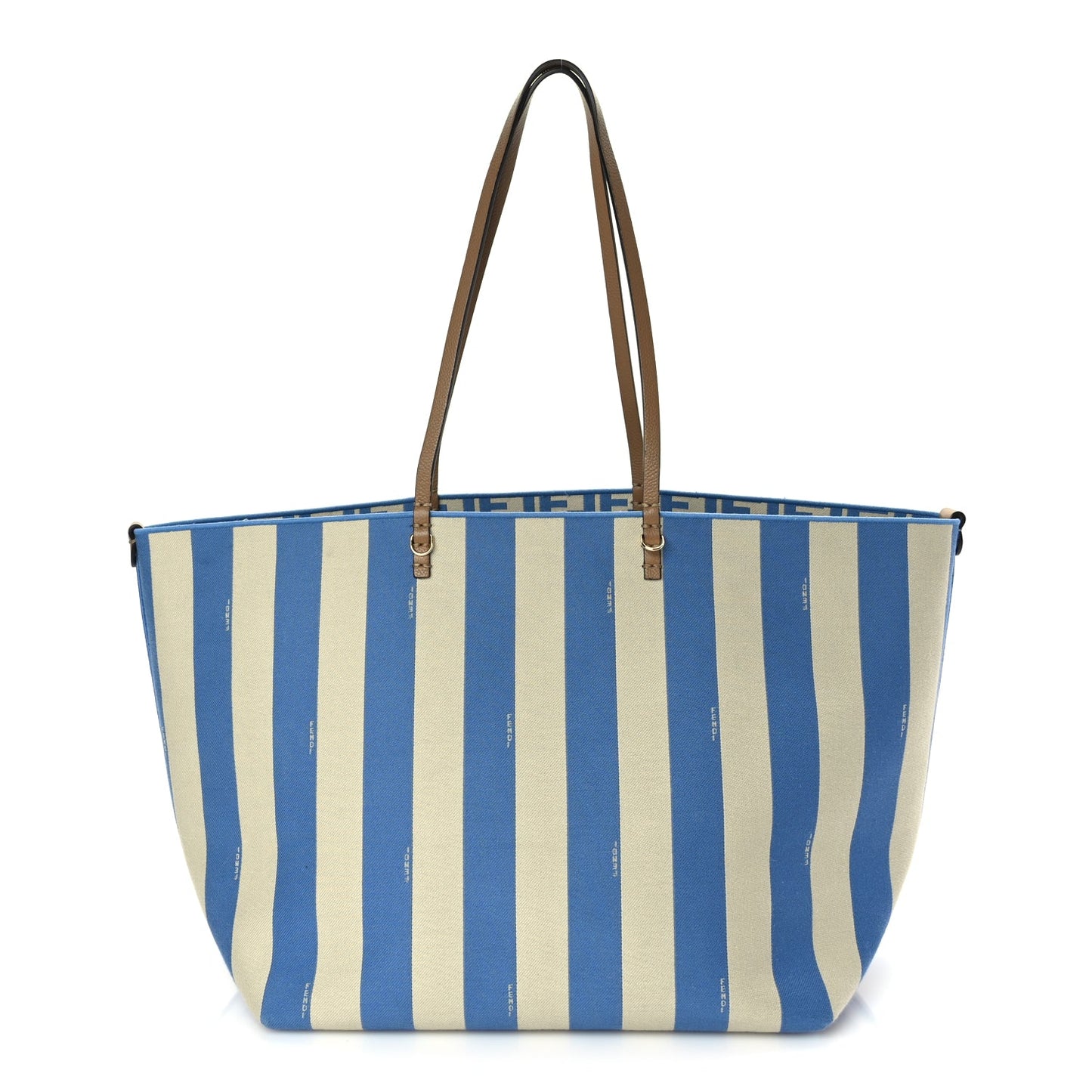 Fendi Pequin Stripe FF Large Roll Tote  Cerulean Blue Sand Beige