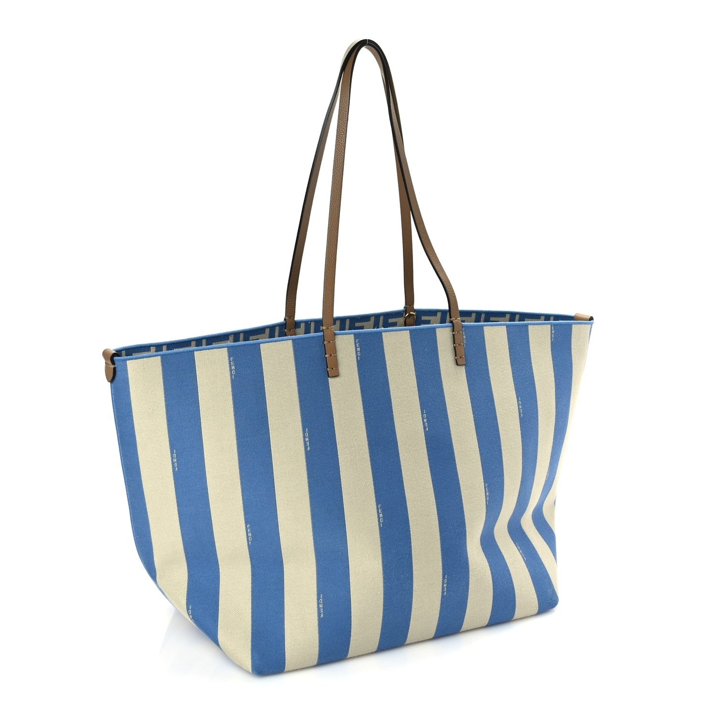 Fendi Pequin Stripe FF Large Roll Tote  Cerulean Blue Sand Beige