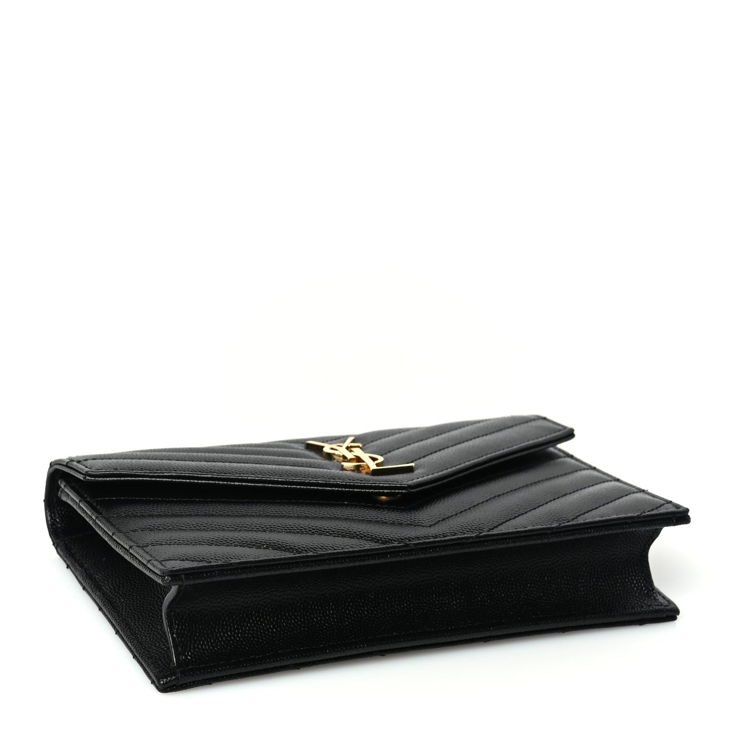 Saint Laurent Grain De Poudre Matelasse Chevron Monogram Envelope Chain Wallet