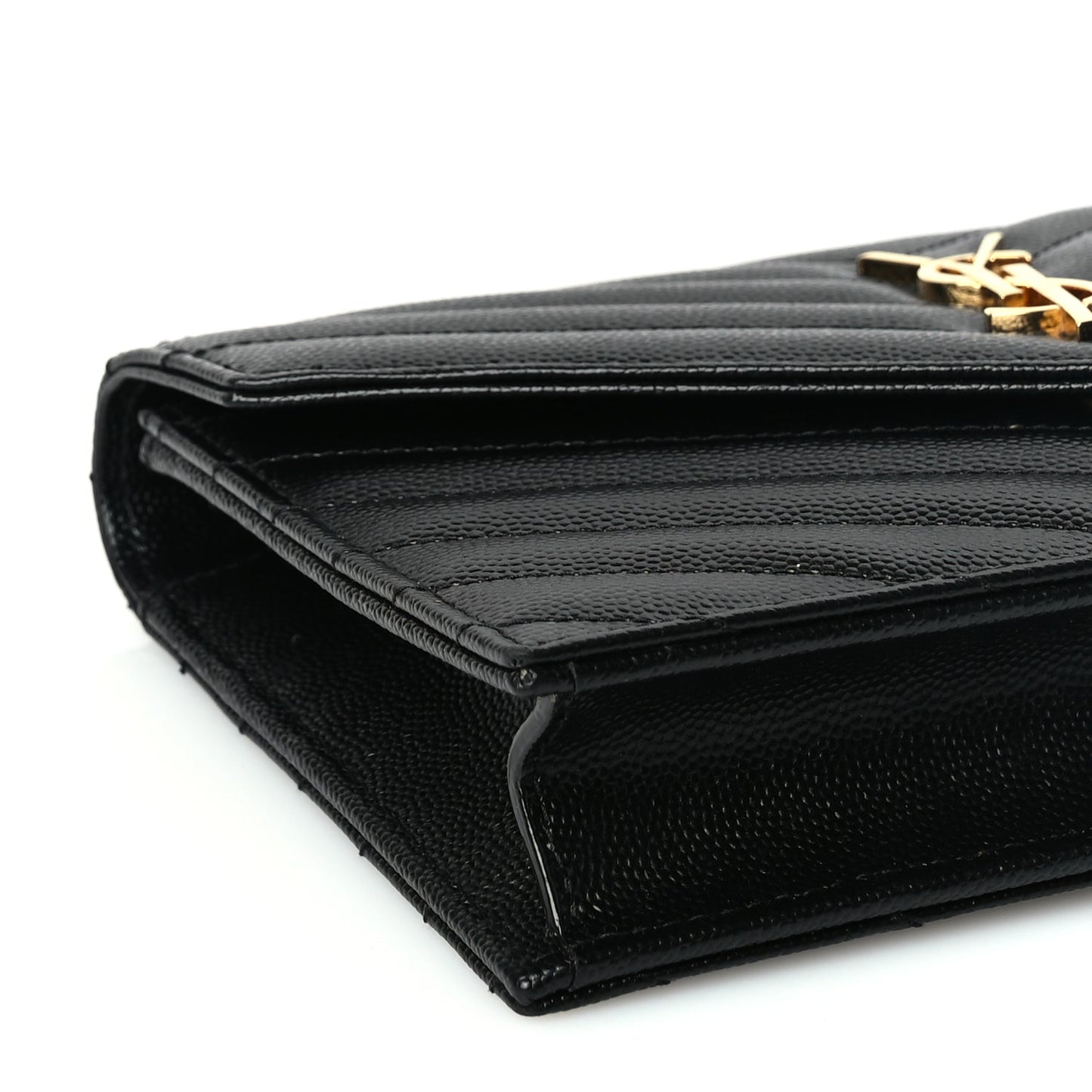 Saint Laurent Grain De Poudre Matelasse Chevron Monogram Envelope Chain Wallet