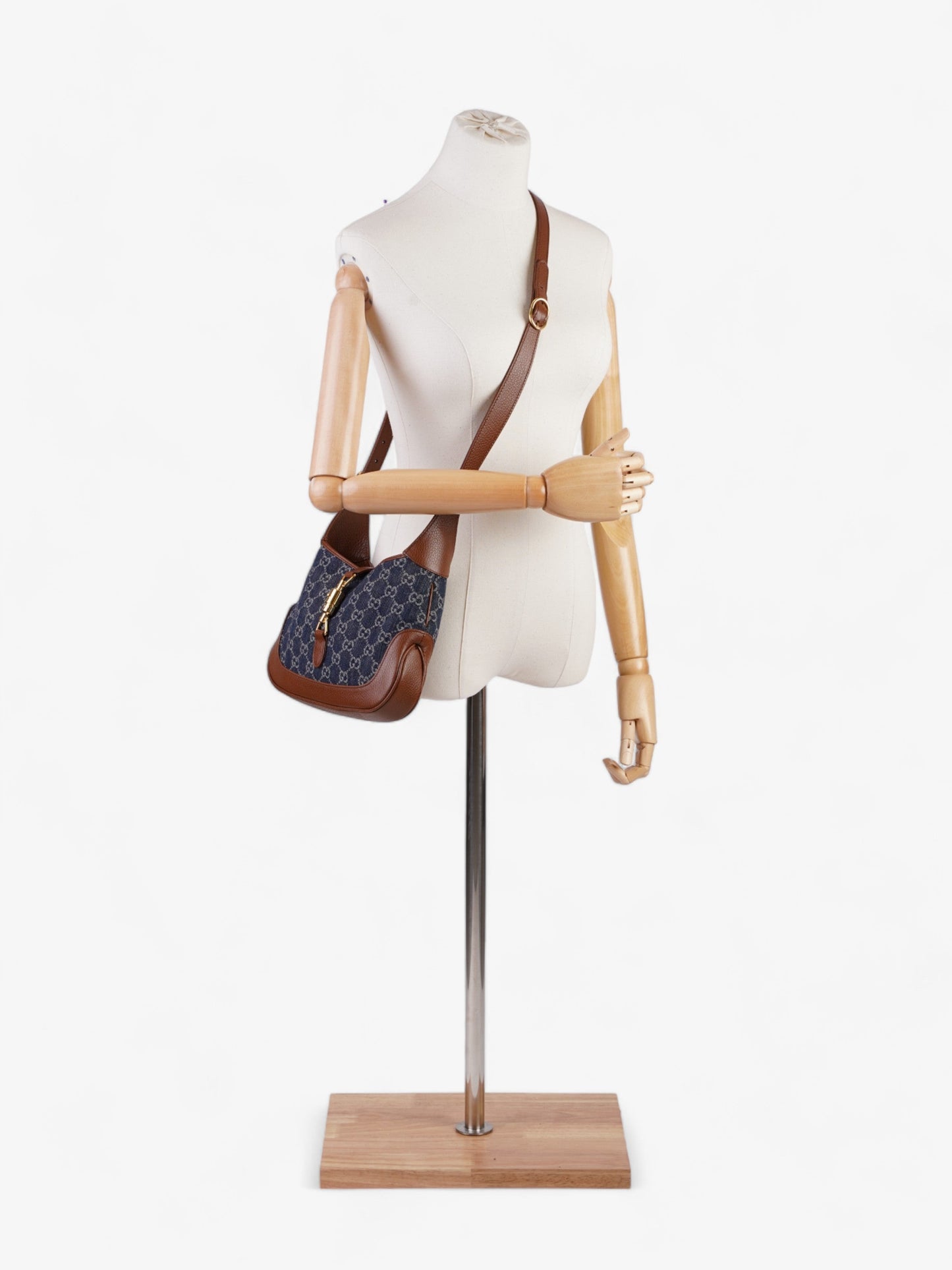 Gucci Jackie 1961 Denim GG Supreme / Brown Leather Denim Small