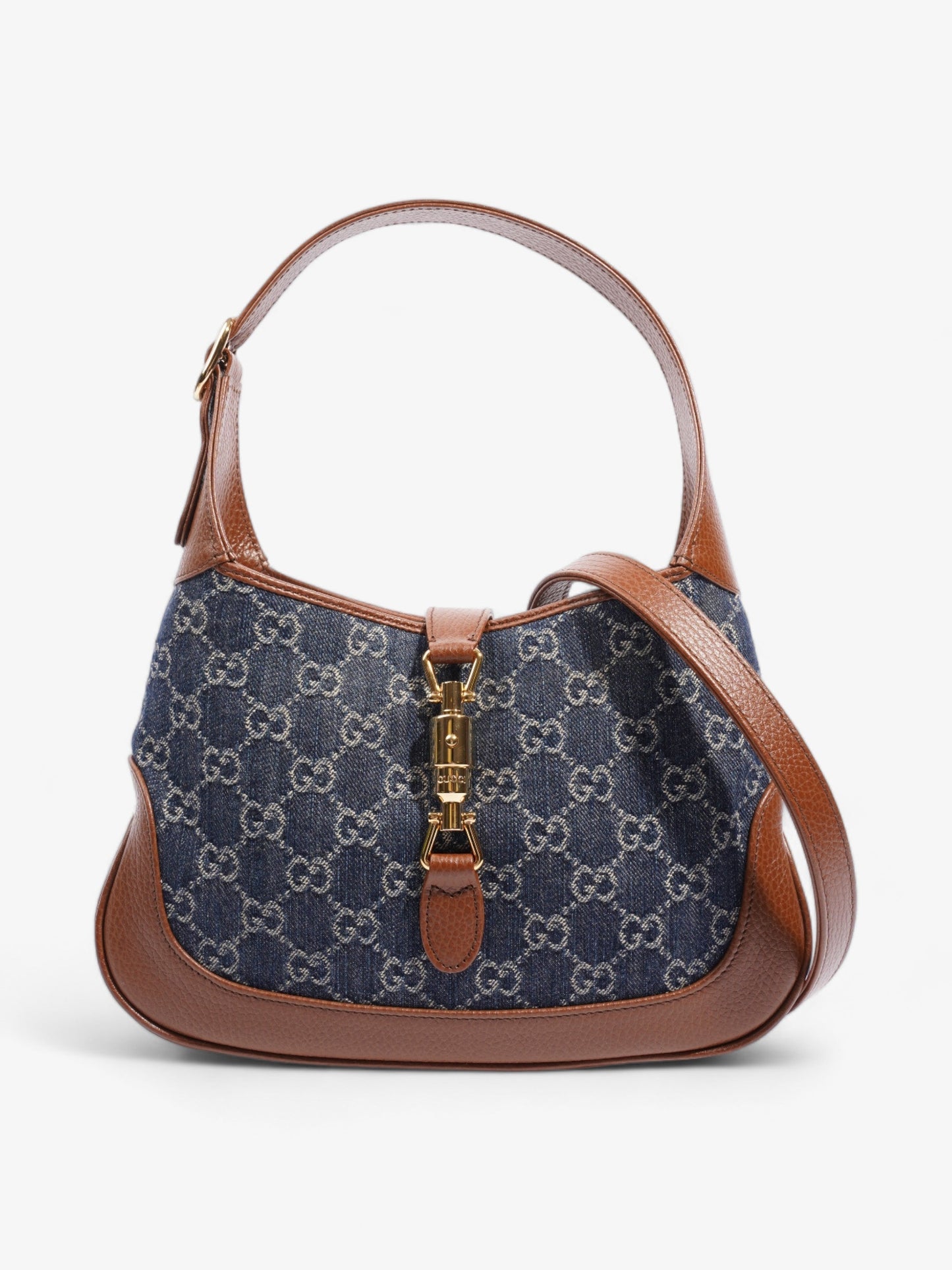 Gucci Jackie 1961 Denim GG Supreme / Brown Leather Denim Small