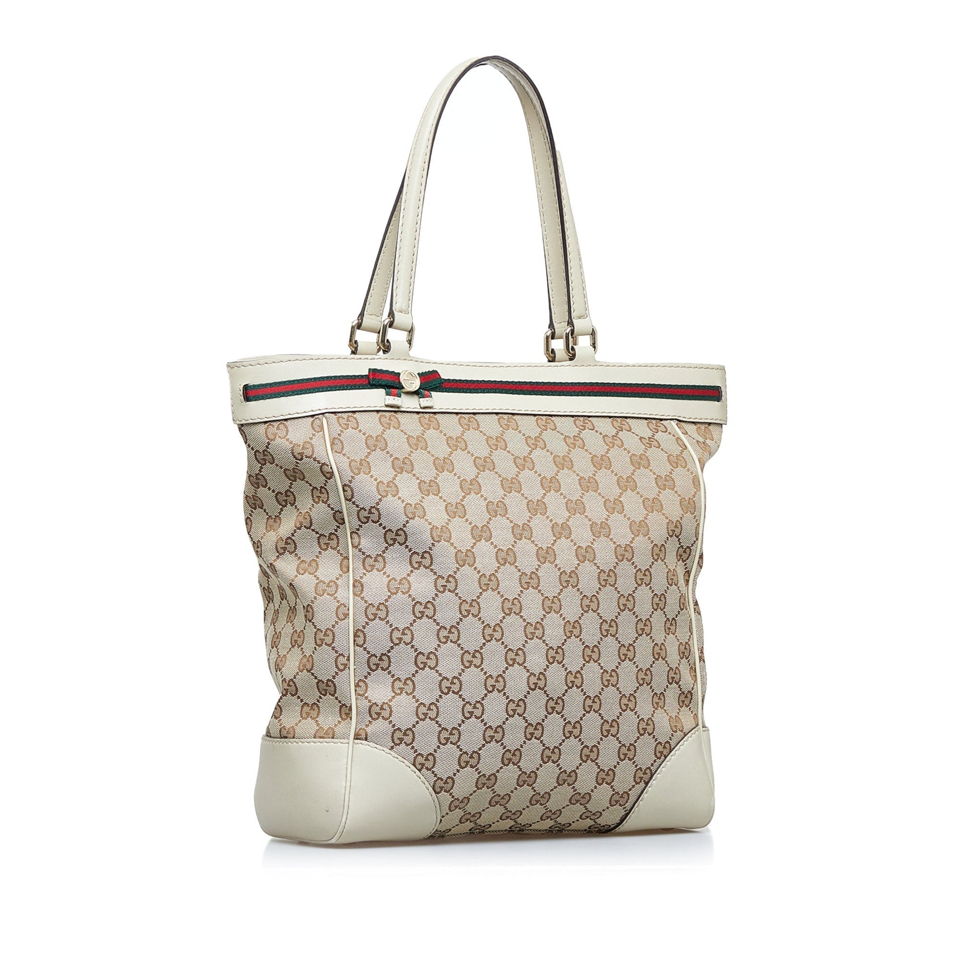 Gucci Beige Leather Canvas Tote Style 2