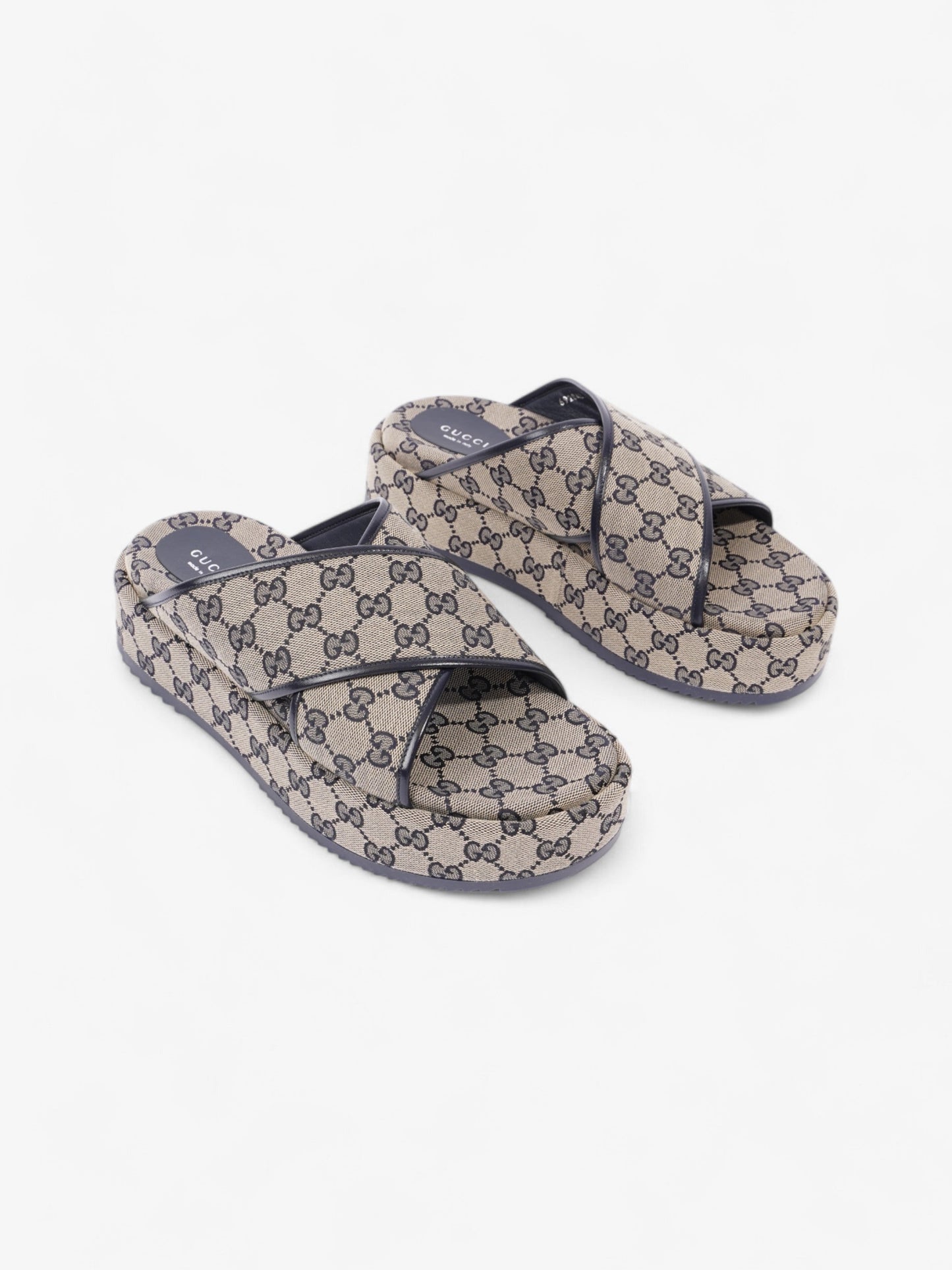 Gucci GG Platform Slide Beige Blue Canvas EU 41 UK 8