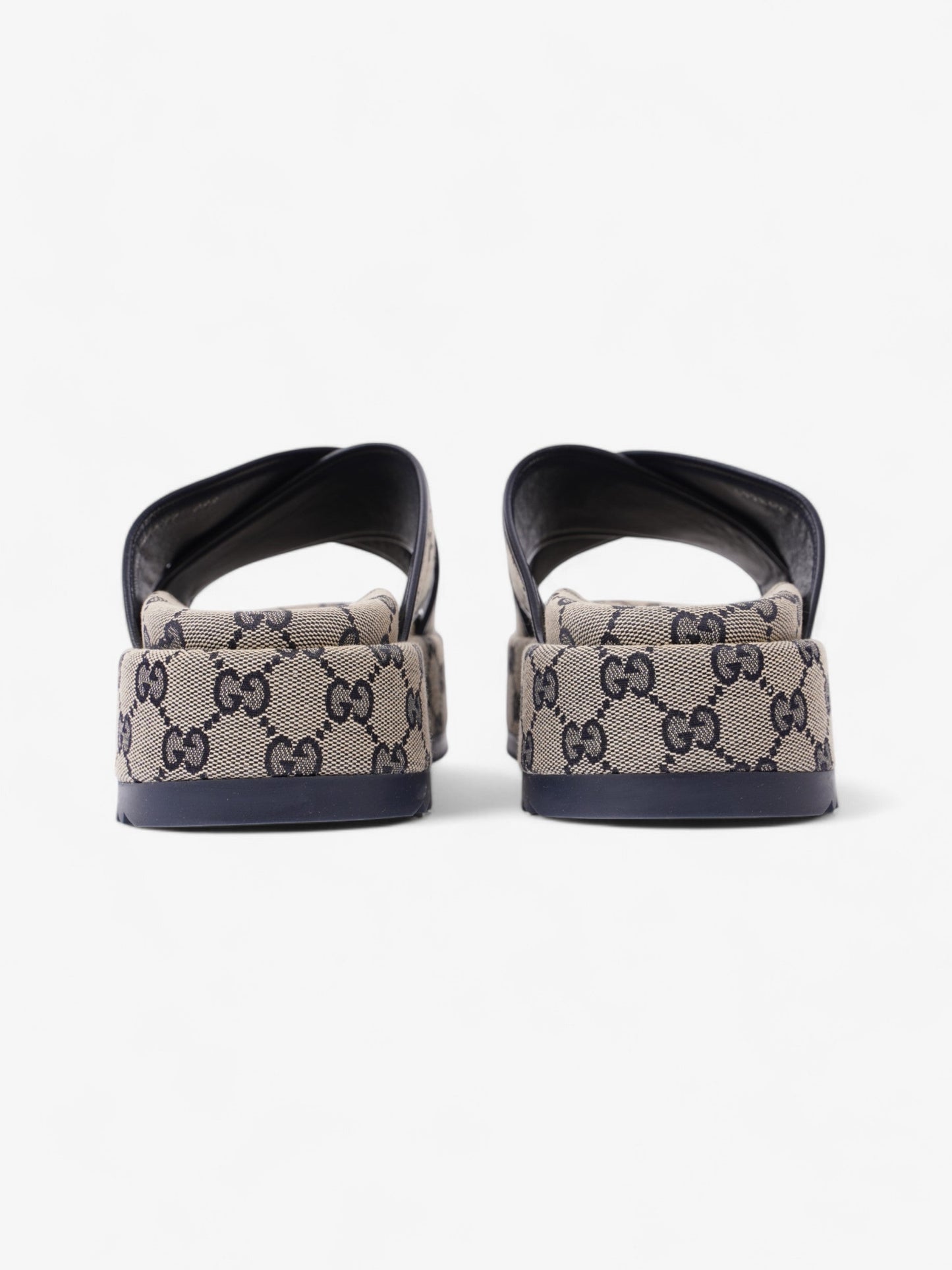 Gucci GG Platform Slide Beige Blue Canvas EU 41 UK 8